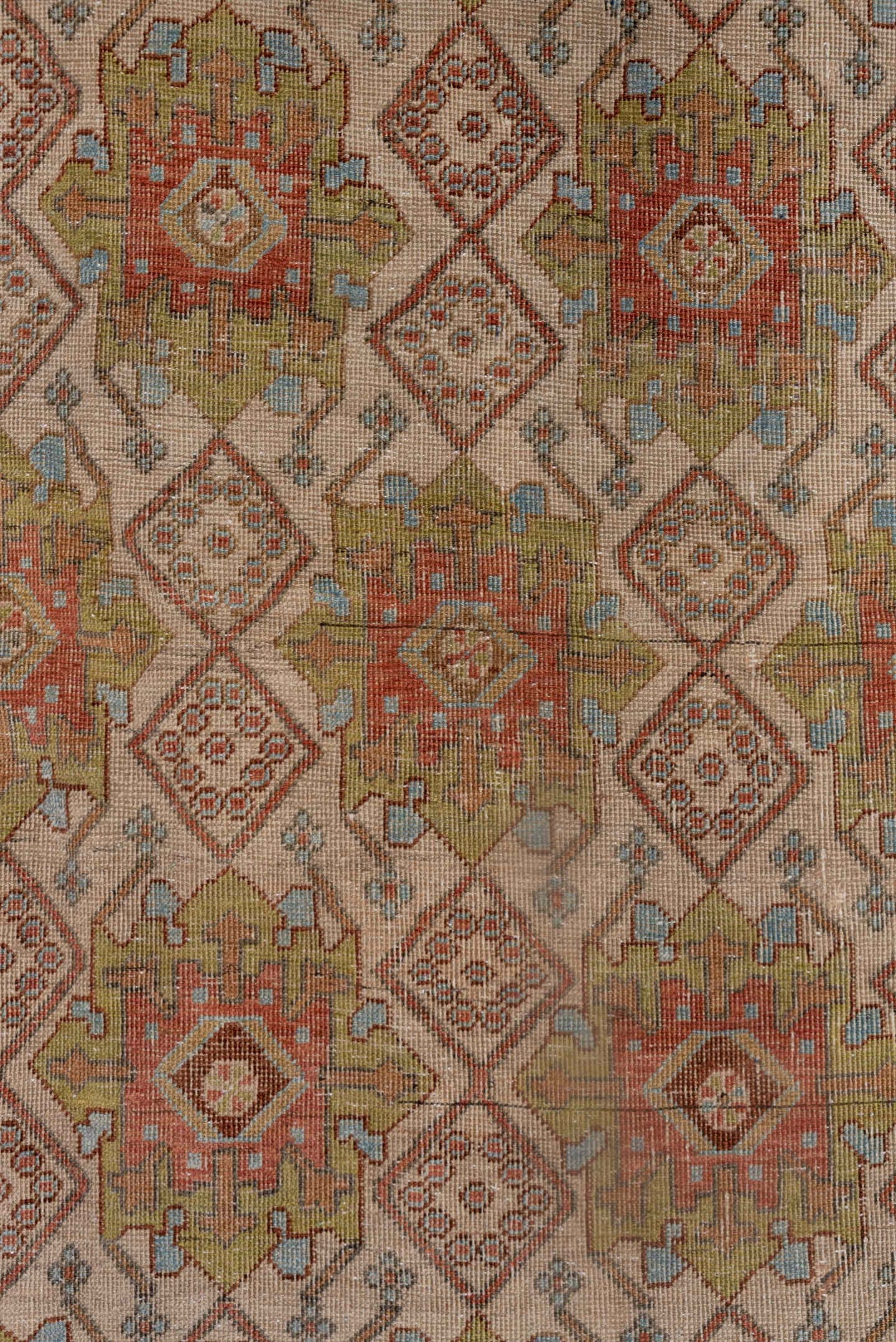4' x 5' one-of-a-kind handmade antique Afshar small size rug. Color palette: ivory, rust, olive, terra cotta, sky blue