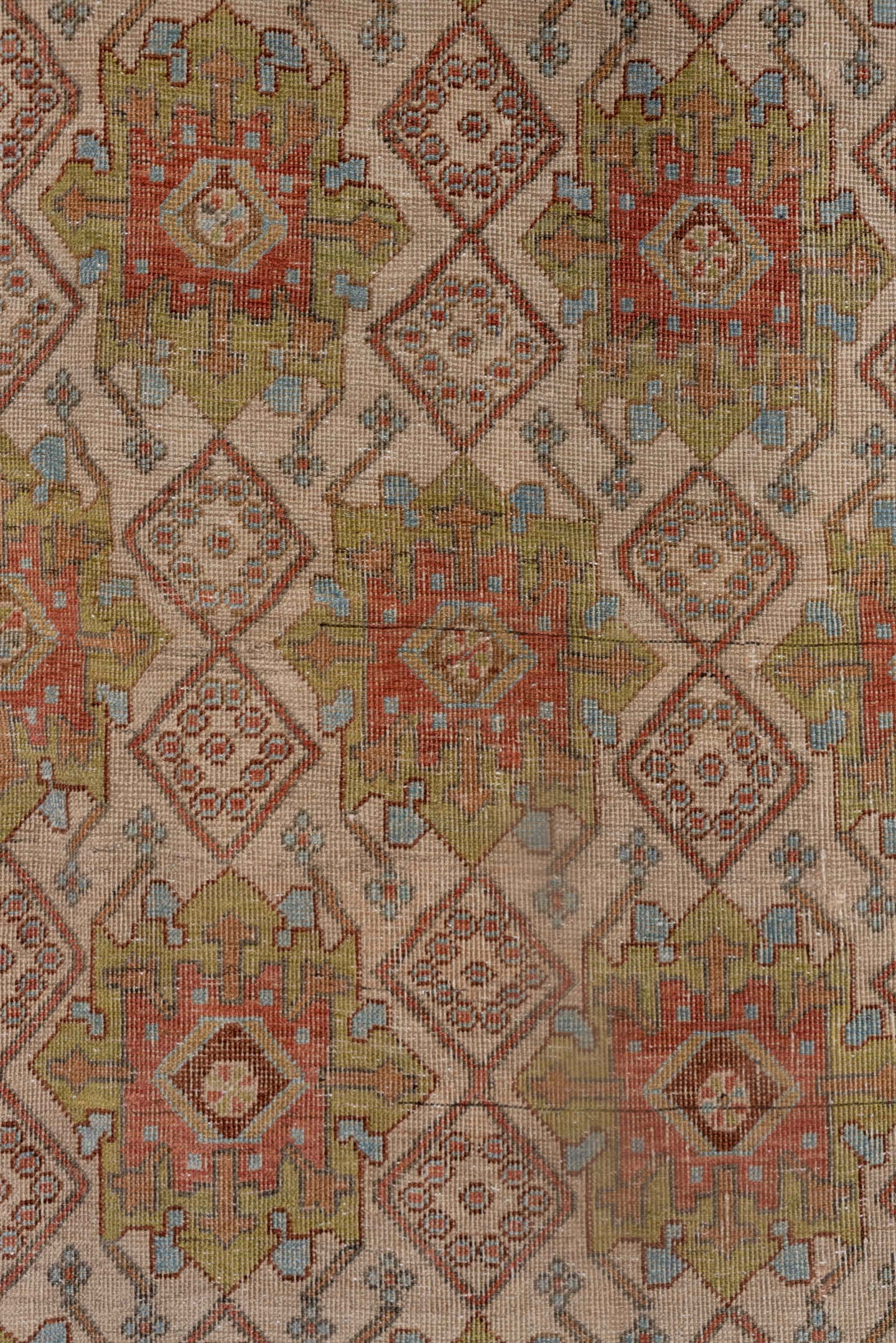 4' x 5' one-of-a-kind handmade antique Afshar small size rug. Color palette: ivory, rust, olive, terra cotta, sky blue