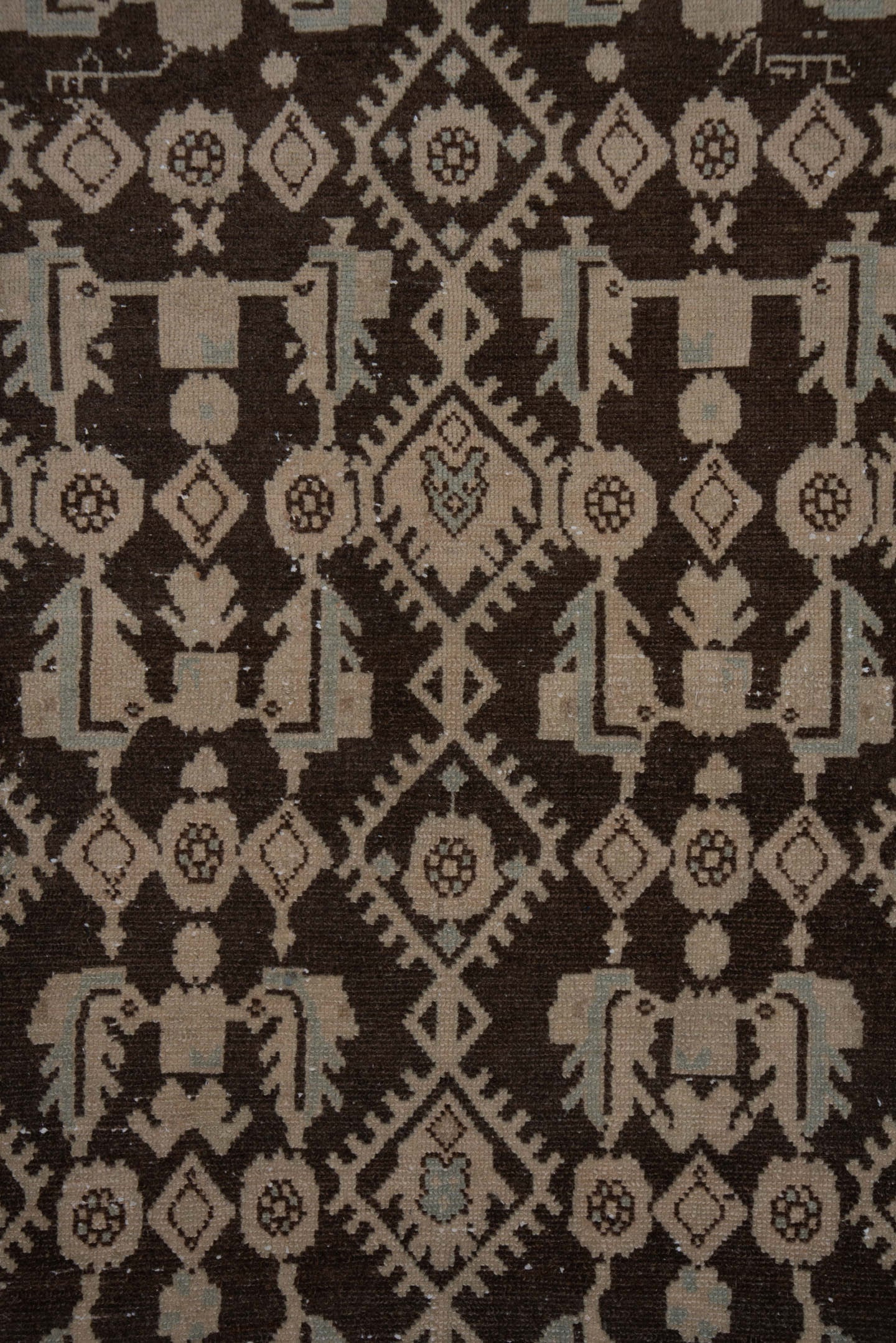 4' x 6' one-of-a-kind handmade antique Hamadan small size rug. Color palette: brown, ivory, taupe, sky blue, camel, beige