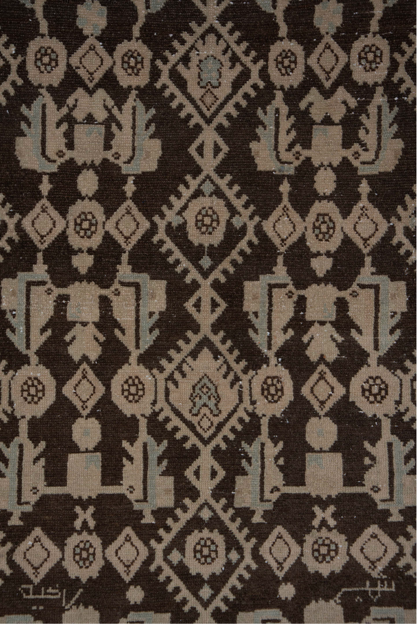 4' x 6' one-of-a-kind handmade antique Hamadan small size rug. Color palette: brown, ivory, taupe, sky blue, camel, beige