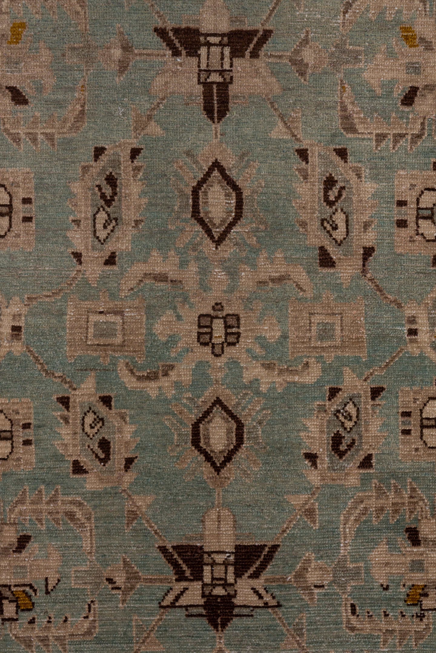 4' x 6' one-of-a-kind handmade antique Malayer rug. Color palette: light blue, ivory, taupe, brown, gold, charcoal, beige