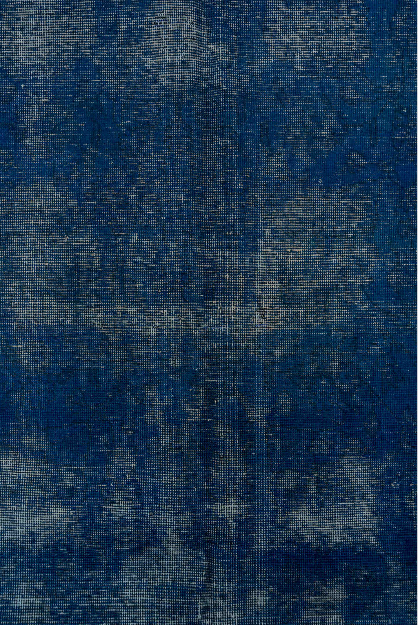 9' x 11' one-of-a-kind handmade vintage Overdyed large size rug. Color palette: cobalt, navy, slate, charcoal, ivory, blue