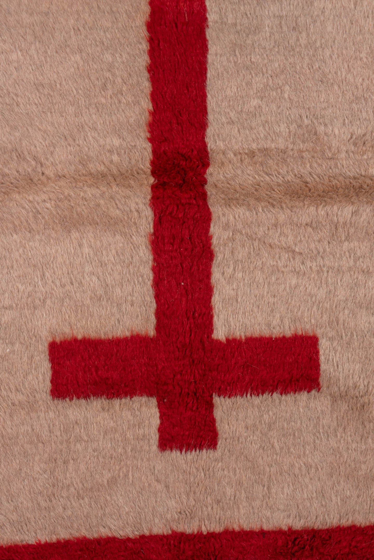 4' x 6' one-of-a-kind handmade vintage Gabbe rug. Color palette: taupe, crimson, indigo, gold, teal, rust, mahogany, beige