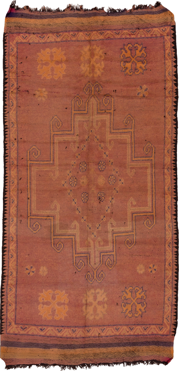 5' x 10' one-of-a-kind handmade vintage Moroccan medium size rug. Color palette: brown, gray, light gray, off-white, pink