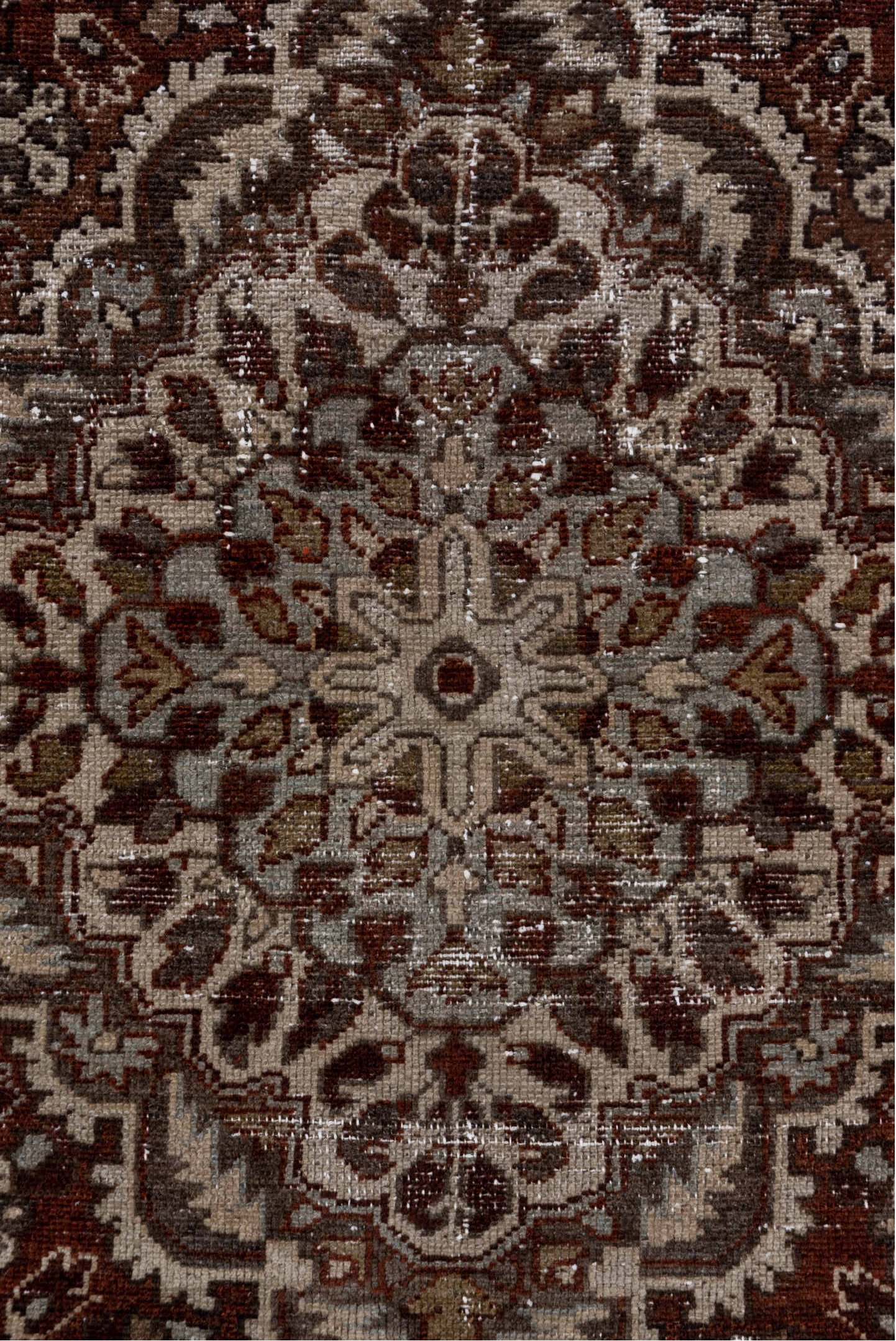 4' x 6' one-of-a-kind handmade antique Baktiary small size rug. Color palette: rust, ivory, brown, taupe, camel, charcoal