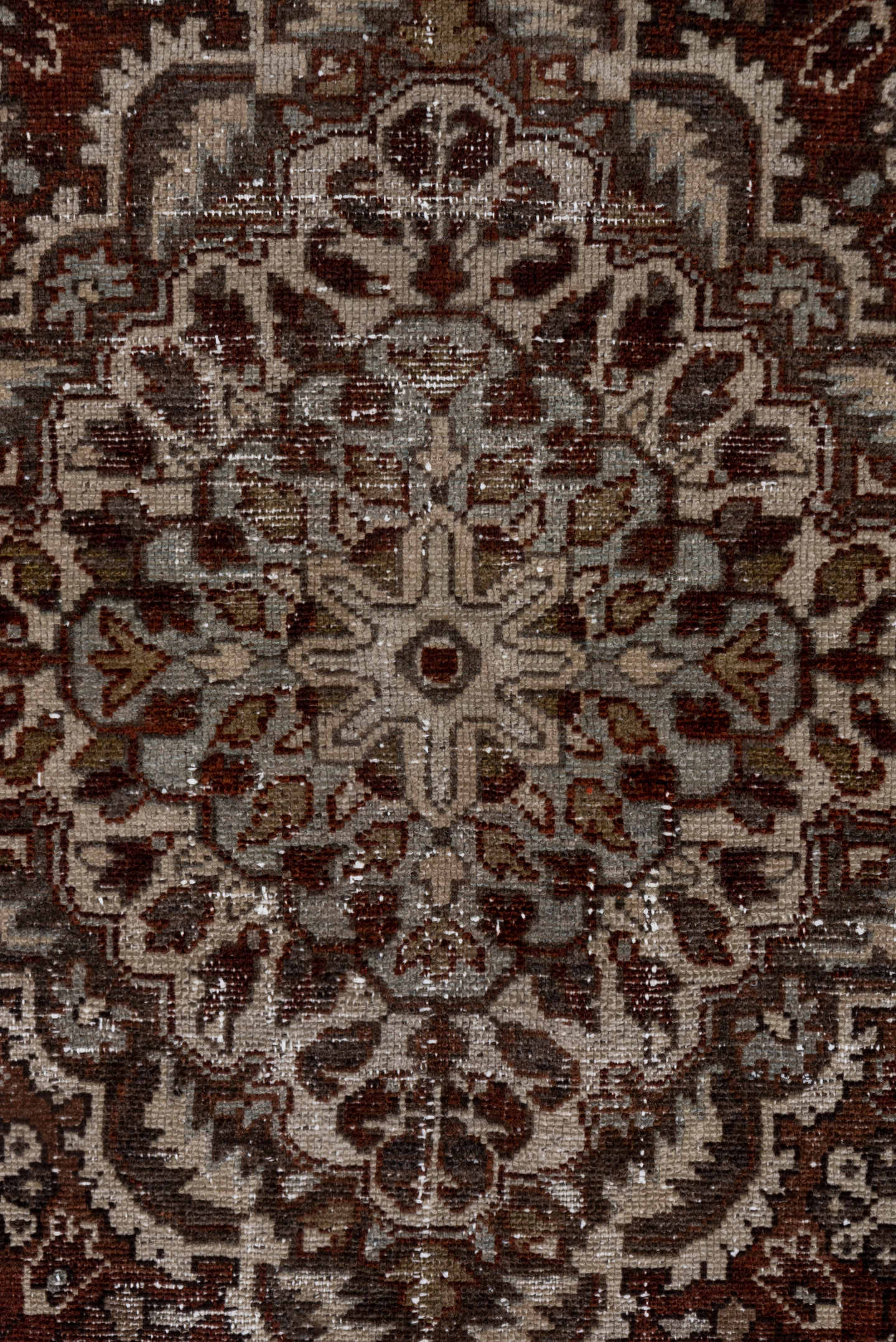 4' x 6' one-of-a-kind handmade antique Baktiary small size rug. Color palette: rust, ivory, brown, taupe, camel, charcoal