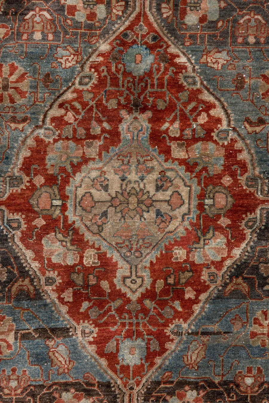 4' x 6' one-of-a-kind handmade antique Sarouk small size rug. Color palette: rose, slate, rust, ivory, charcoal, taupe
