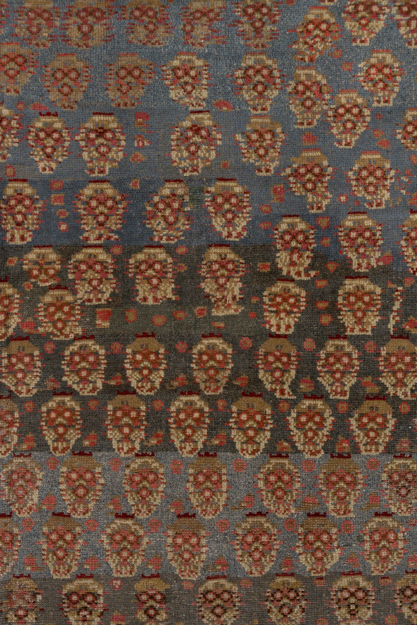 4' x 10' one-of-a-kind handmade antique Malayer runner rug. Color palette: blue, ivory, rust, brown, taupe, terracotta