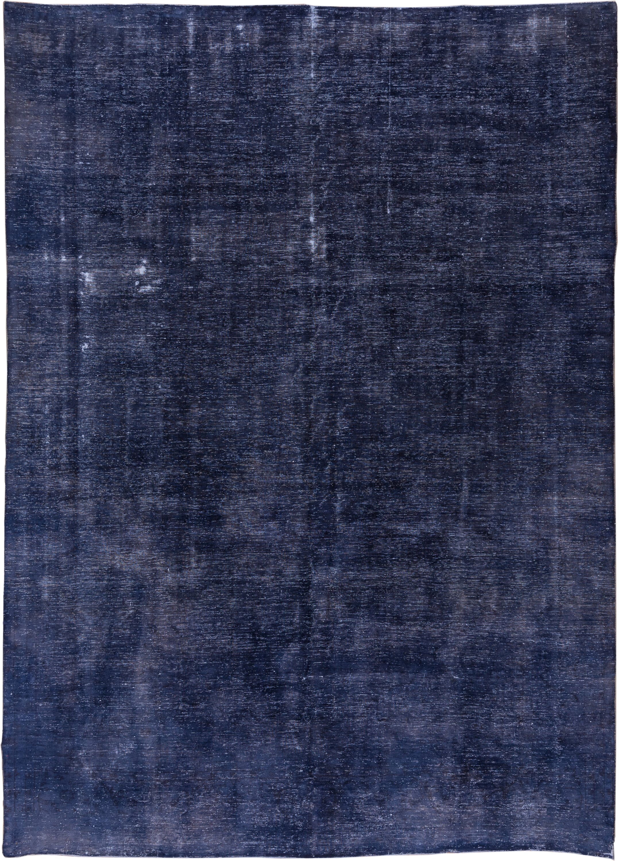 9' x 13' one-of-a-kind handmade vintage Overdyed large size rug. Color palette: indigo, navy, slate, charcoal, ivory, purple