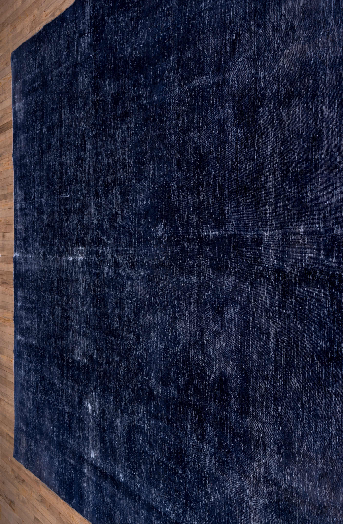 9' x 13' one-of-a-kind handmade vintage Overdyed large size rug. Color palette: blue, fiord, gray, light blue