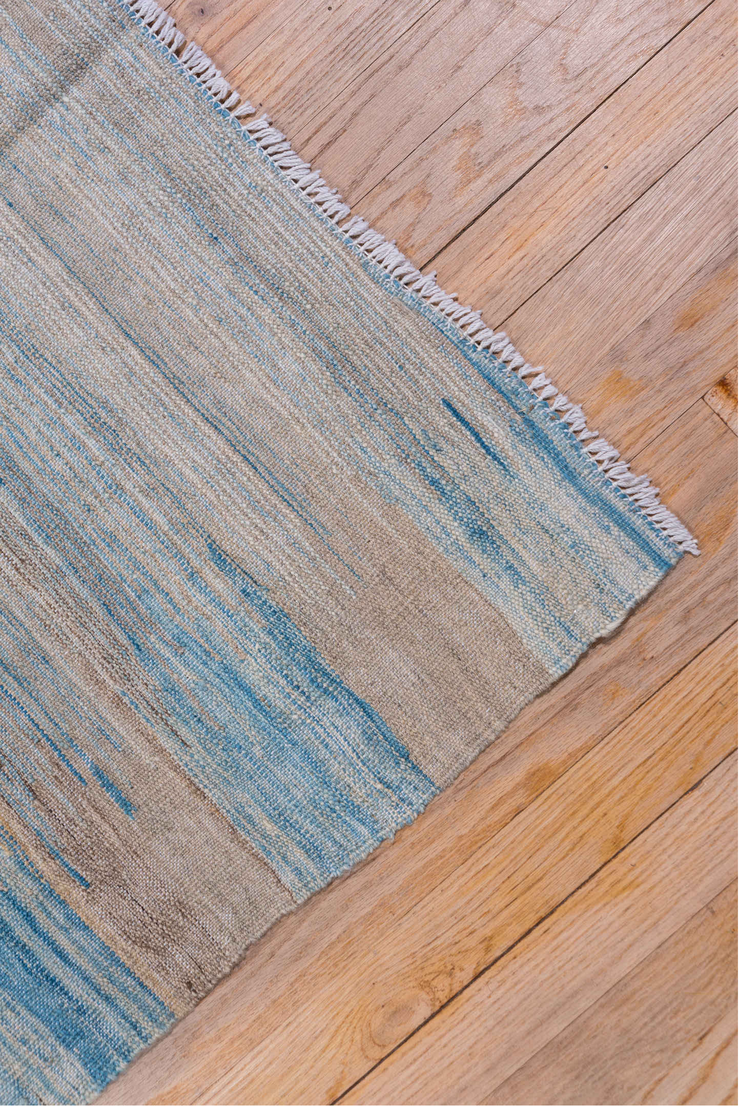 8' x 11' one-of-a-kind handmade vintage Kilim large size rug. Color palette: taupe, sky blue, gray, ivory, beige, light blue