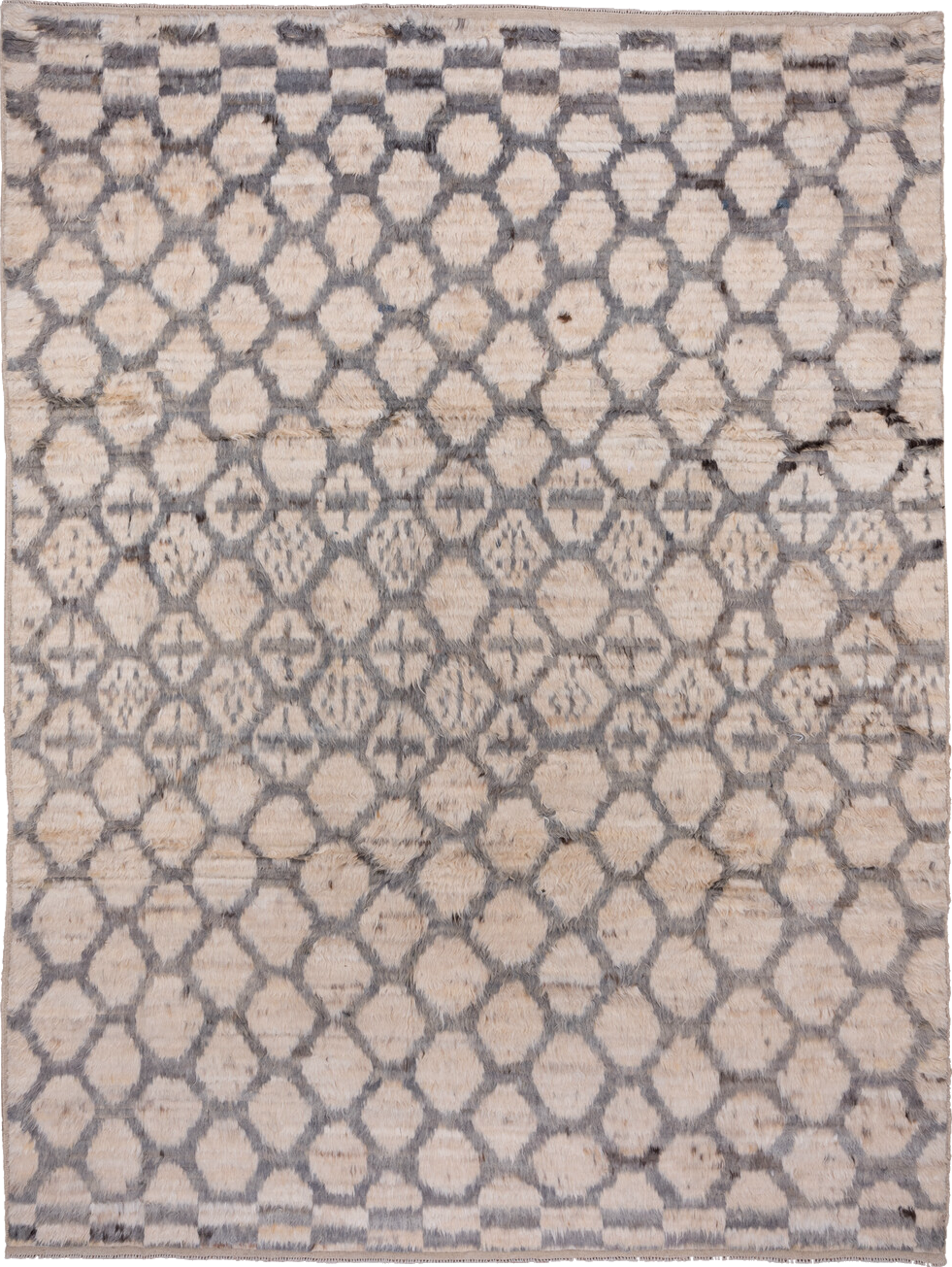 8' x 11' one-of-a-kind handmade vintage Moroccan large size rug. Color palette: brown, dim gray, gray, light gray, off-white