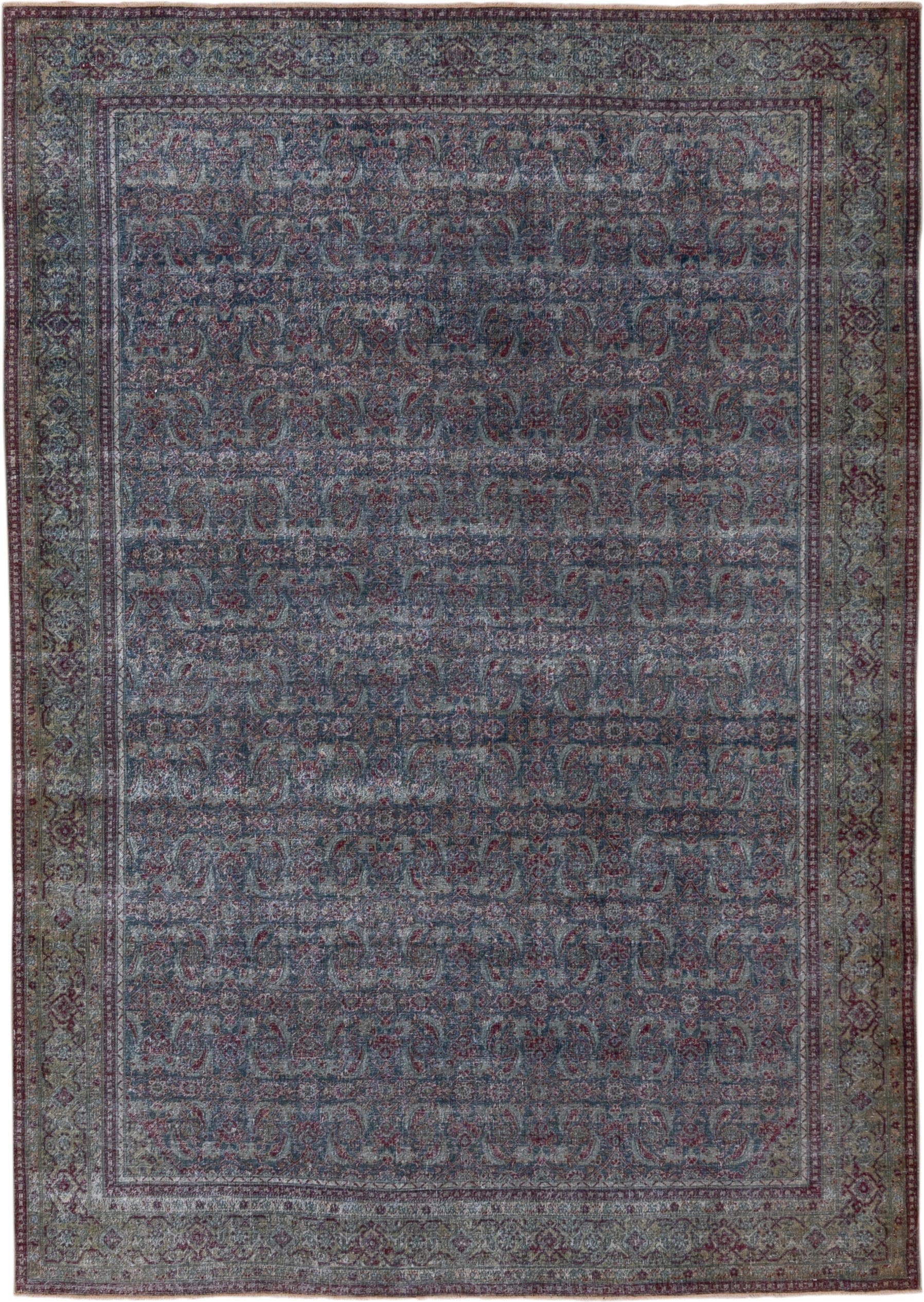 4' x 6' one-of-a-kind handmade antique Tabriz small size rug. Color palette: blue, sage, burgundy, ivory, taupe, rose