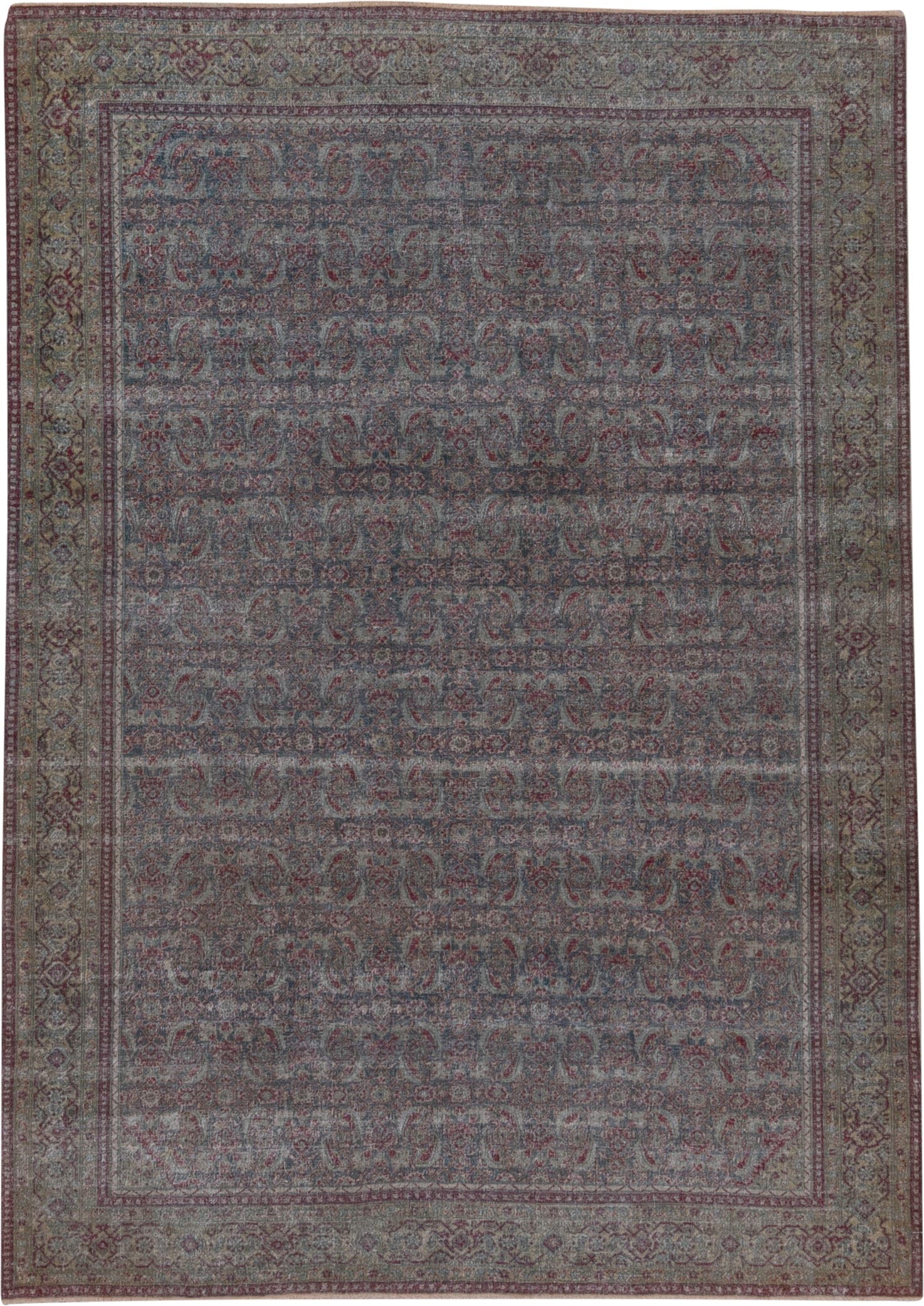 4' x 6' one-of-a-kind handmade antique Tabriz small size rug. Color palette: blue, taupe, burgundy, ivory, sage, rose, beige