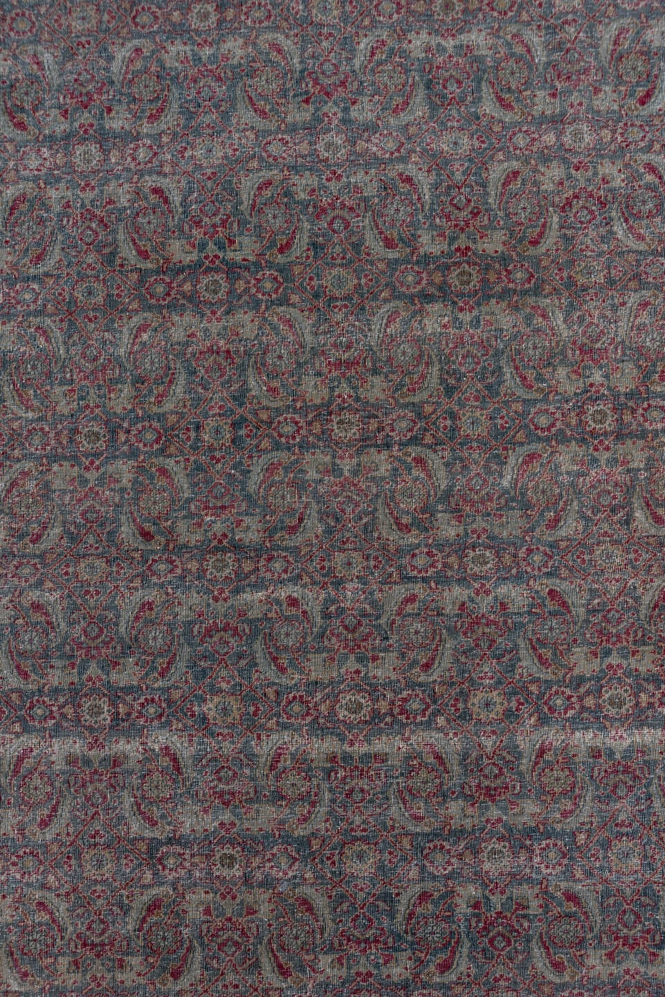 4' x 6' one-of-a-kind handmade antique Tabriz small size rug. Color palette: blue, taupe, burgundy, ivory, sage, rose, beige