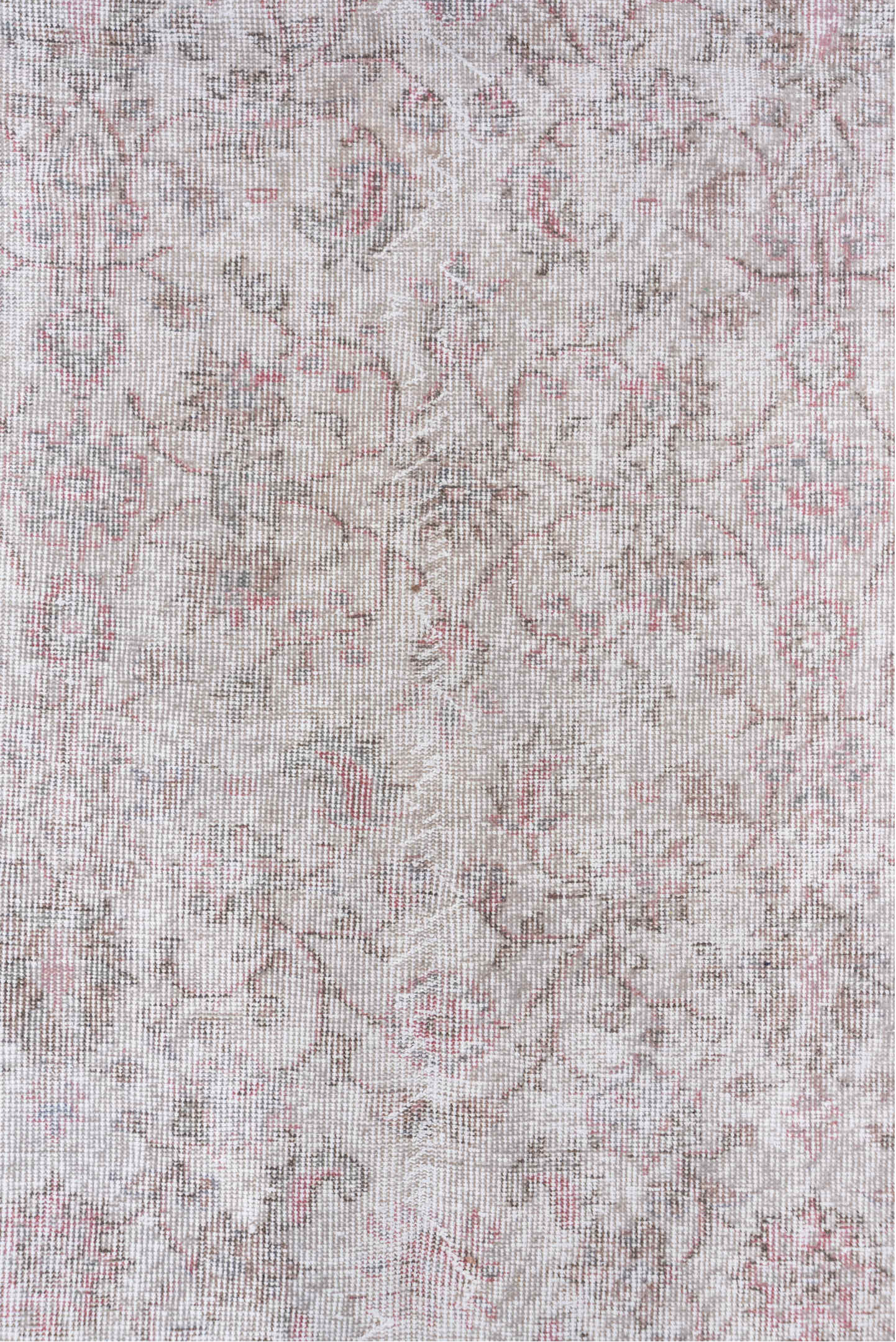 6' x 9' one-of-a-kind handmade antique Overdyed medium size rug. Color palette: ivory, blush, taupe, rose, beige, pewter