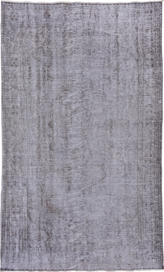 5' x 8' one-of-a-kind handmade vintage Overdyed medium size rug. Color palette: silver, gray, taupe, charcoal, ivory, beige