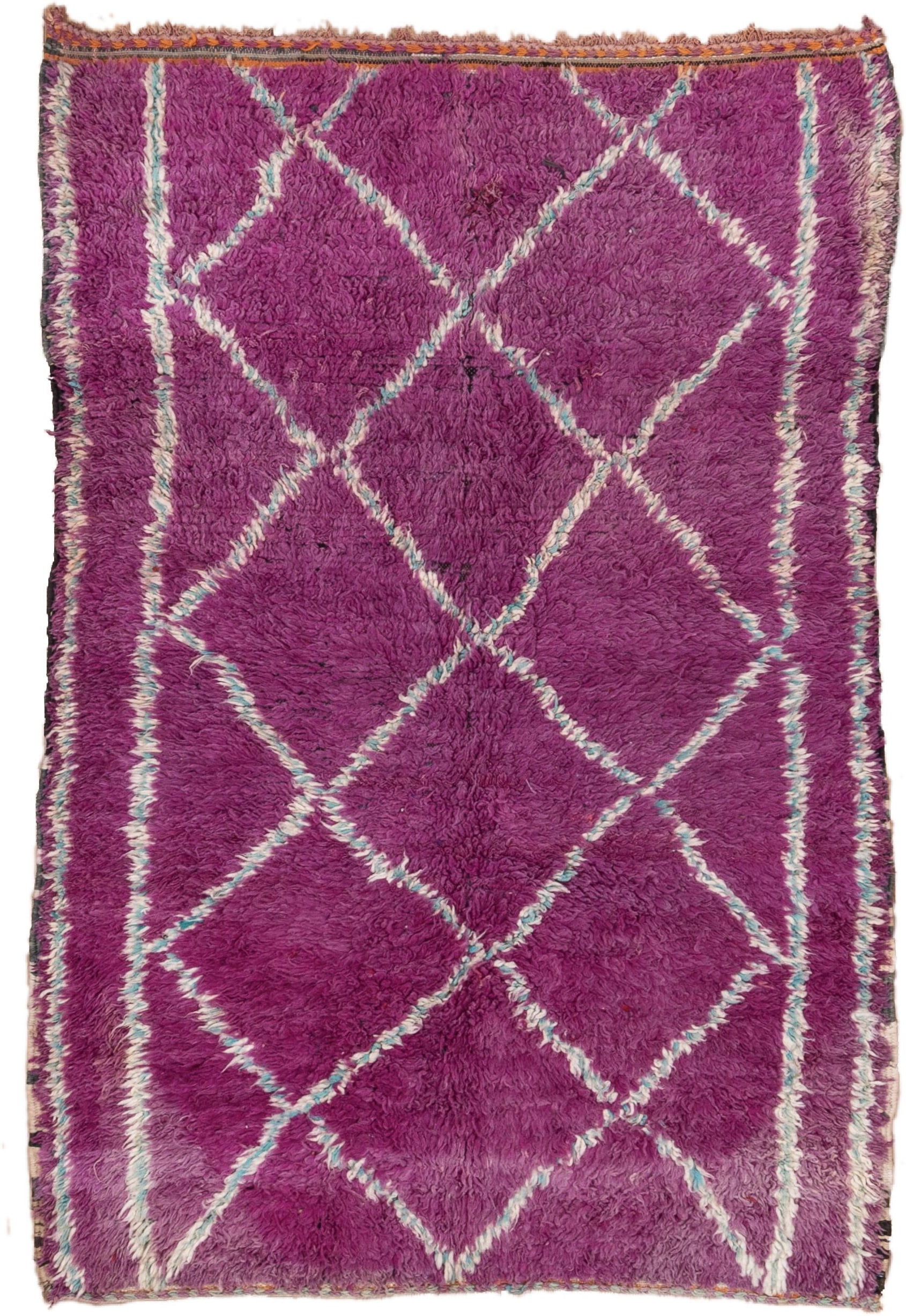 5' x 8' one-of-a-kind handmade vintage Moroccan medium size rug. Color palette: magenta, ivory, aqua, plum, rose, pink, teal