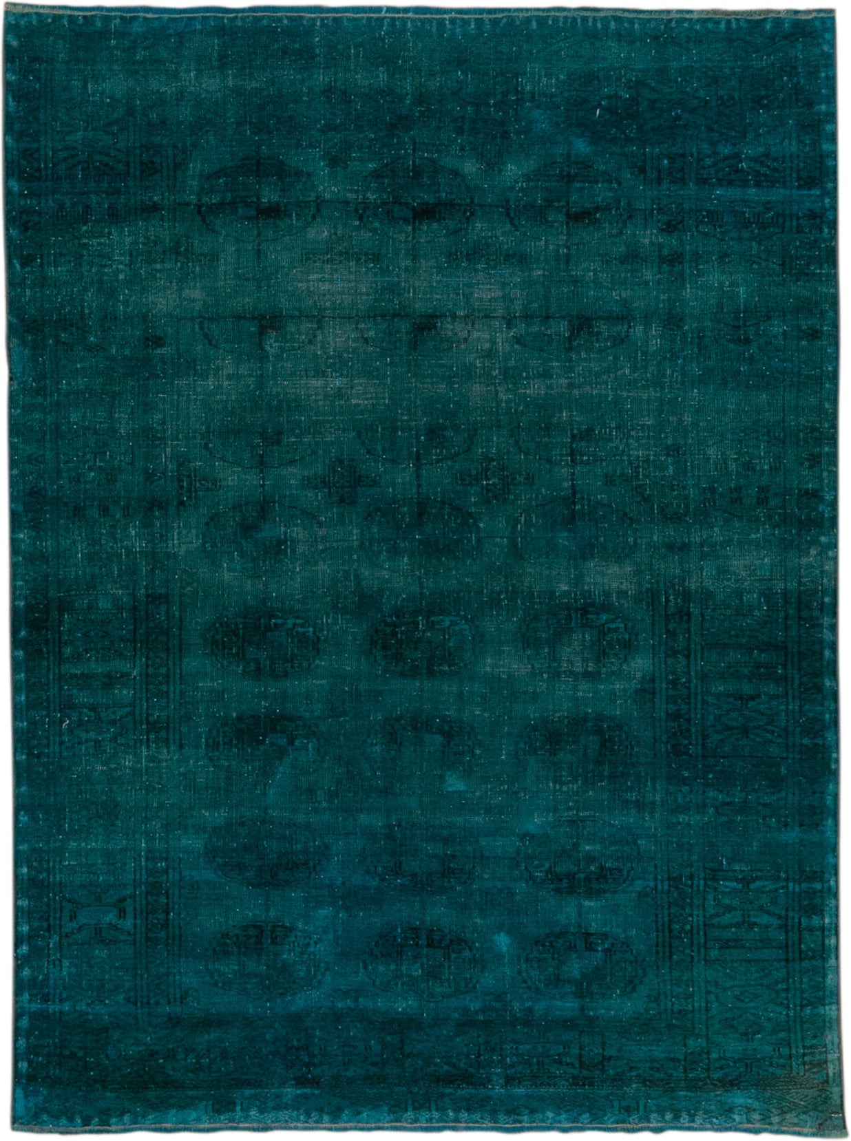 3' x 5' one-of-a-kind handmade antique Overdyed small size rug. Color palette: teal, peacock, charcoal, gray, black