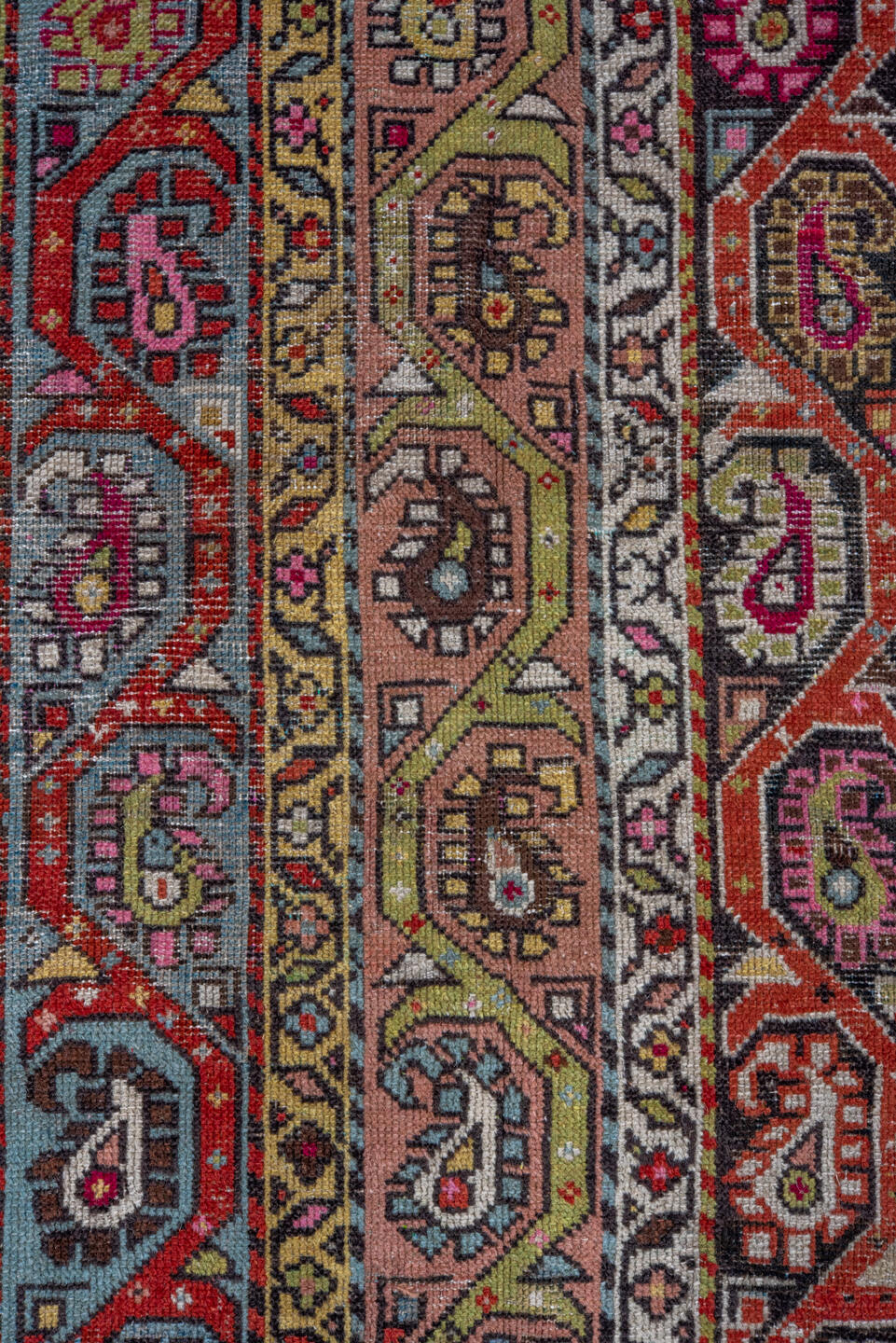 3' x 6' one-of-a-kind handmade antique Caucasian small size rug. Color palette: rust, ivory, camel, sky_blue, rose, slate