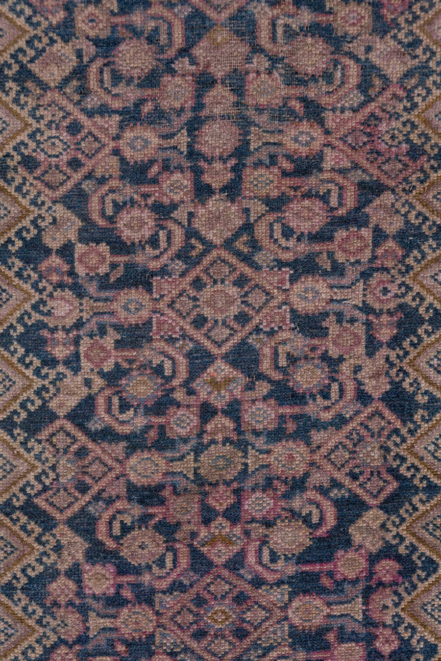2' x 16' one-of-a-kind handmade antique NW Persian runner rug. Color palette: navy, rose, ivory, dusty pink, taupe, burgundy