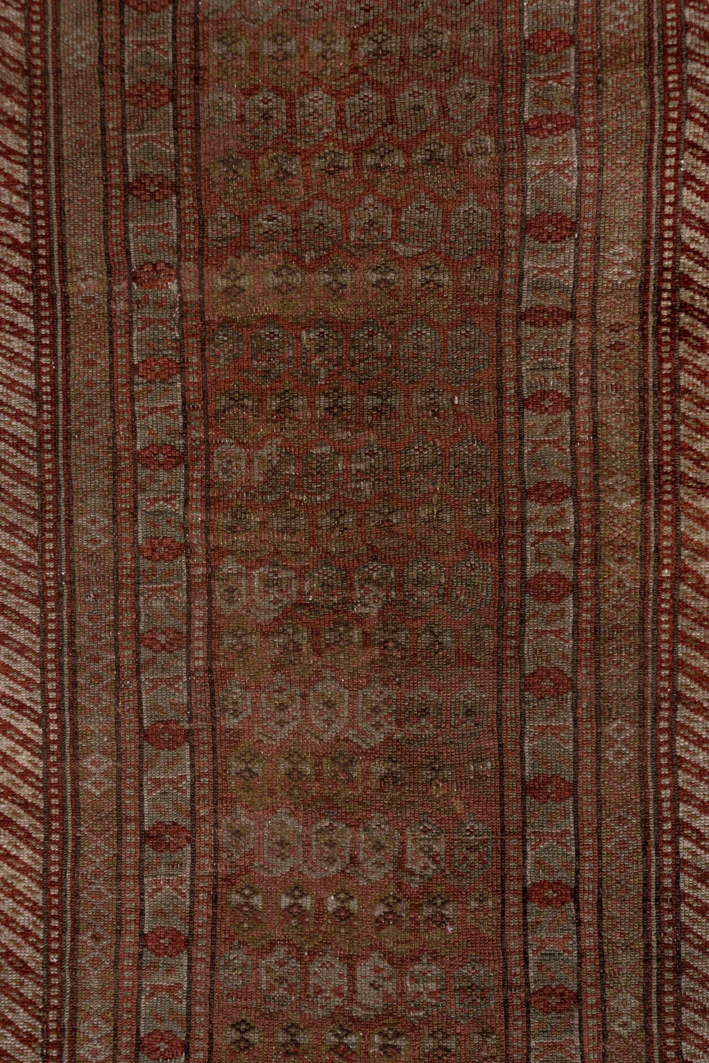 2' x 17' one-of-a-kind handmade antique NW Persian runner rug. Color palette: rust, camel, terra cotta, brown, taupe, ivory