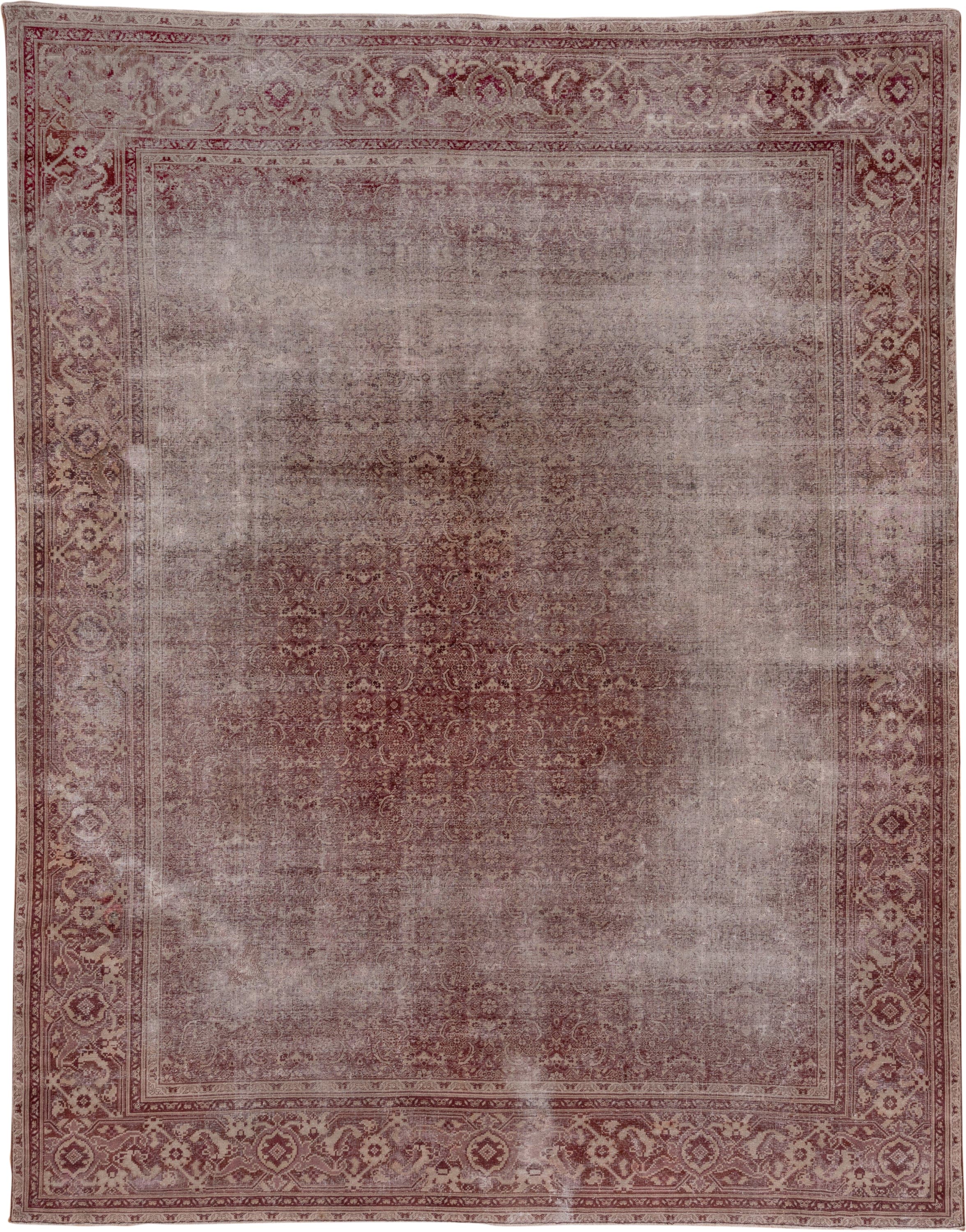 10' x 12' one-of-a-kind handmade antique Amritzar large size rug. Color palette: rose, dusty pink, ivory, burgundy, taupe