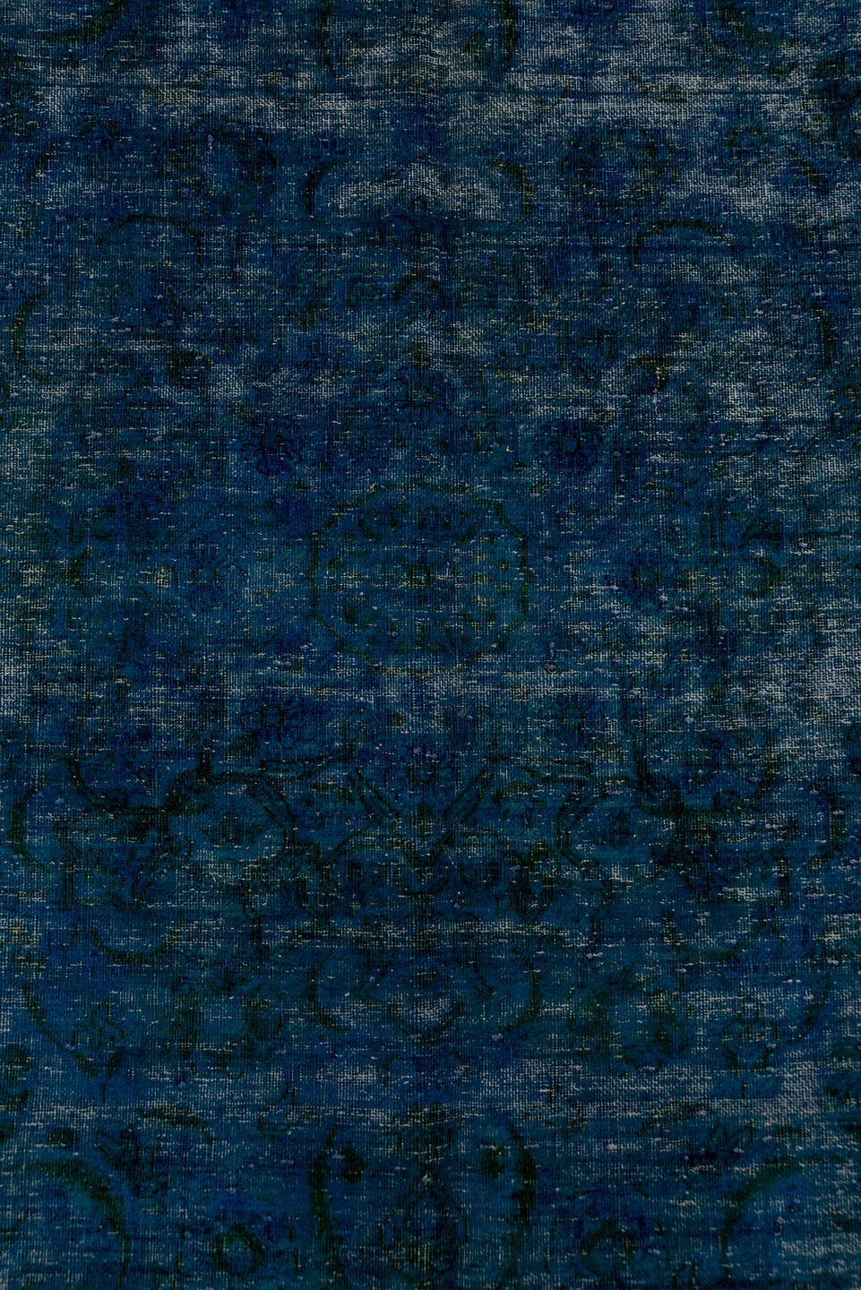 9' x 13' one-of-a-kind handmade antique Overdyed large size rug. Color palette: blue, teal, navy, charcoal, slate, gray