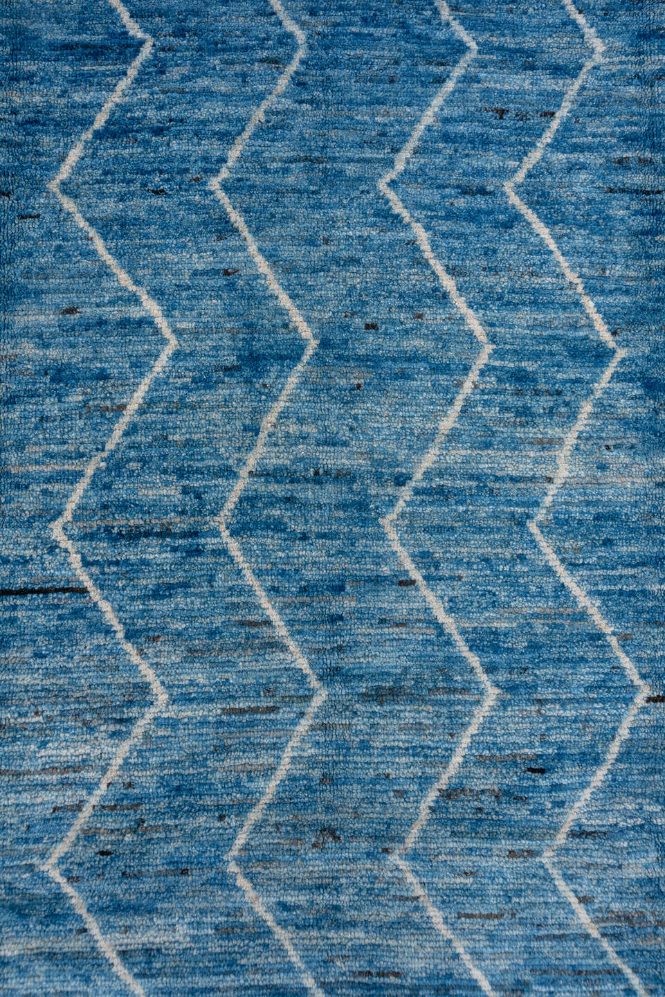 6' x 10' one-of-a-kind handmade vintage Moroccan large size rug. Color palette: arapawa, blue, gray, light blue, light gray