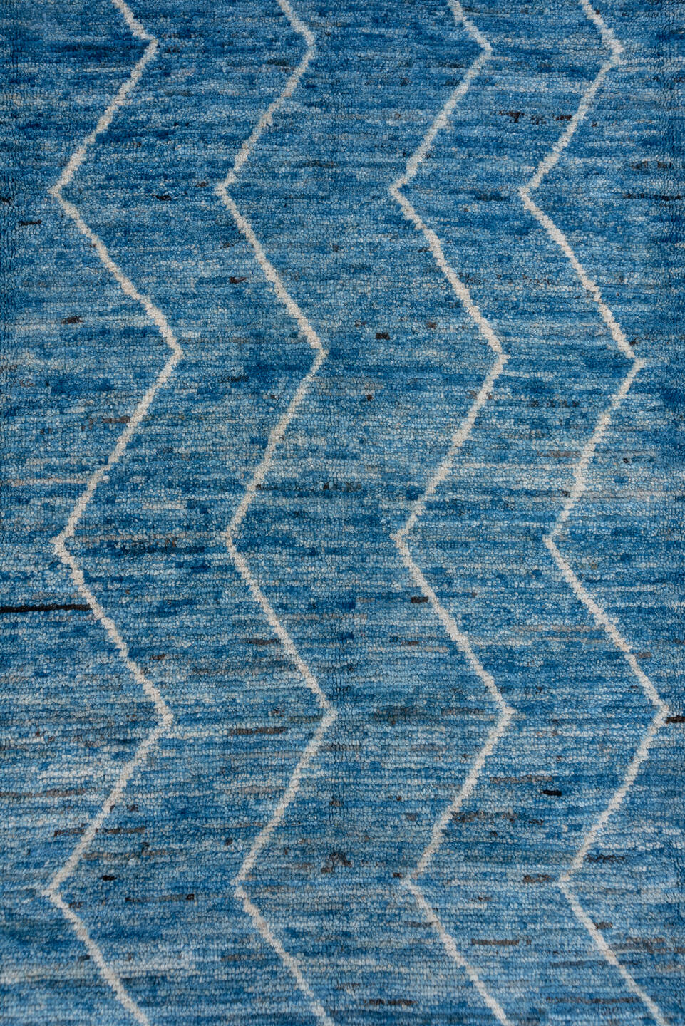 6' x 10' one-of-a-kind handmade vintage Moroccan large size rug. Color palette: blue, ivory, slate, charcoal, gray, black