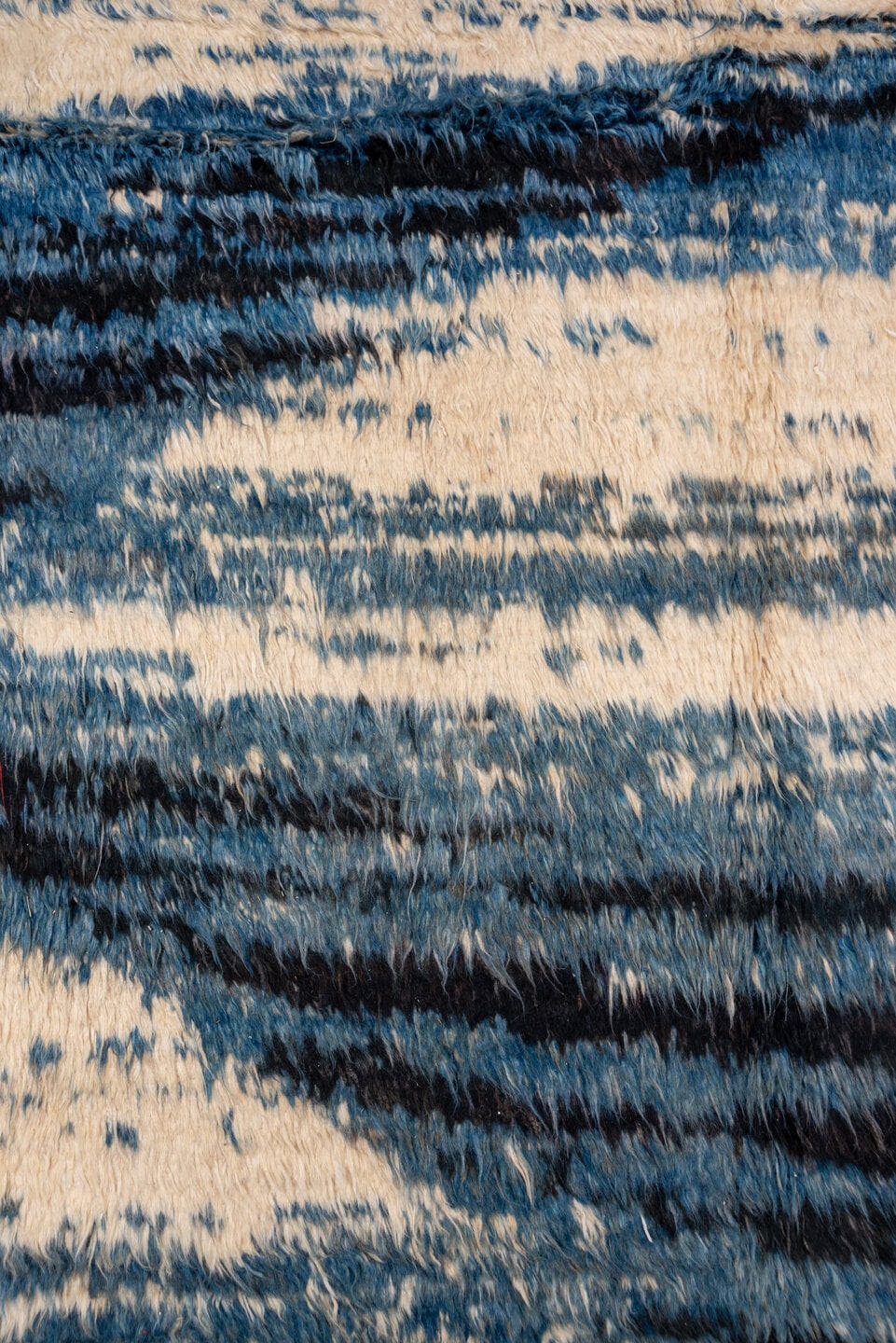 8' x 9' one-of-a-kind handmade vintage Moroccan rug. Color palette: blue, ivory, navy, charcoal, gray, black