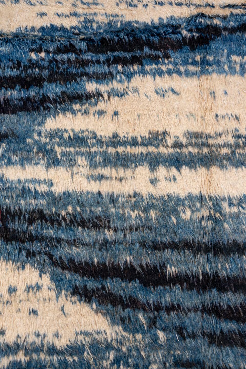 8' x 9' one-of-a-kind handmade vintage Moroccan rug. Color palette: arapawa, black, blue, brown, charcoal, fiord, gray