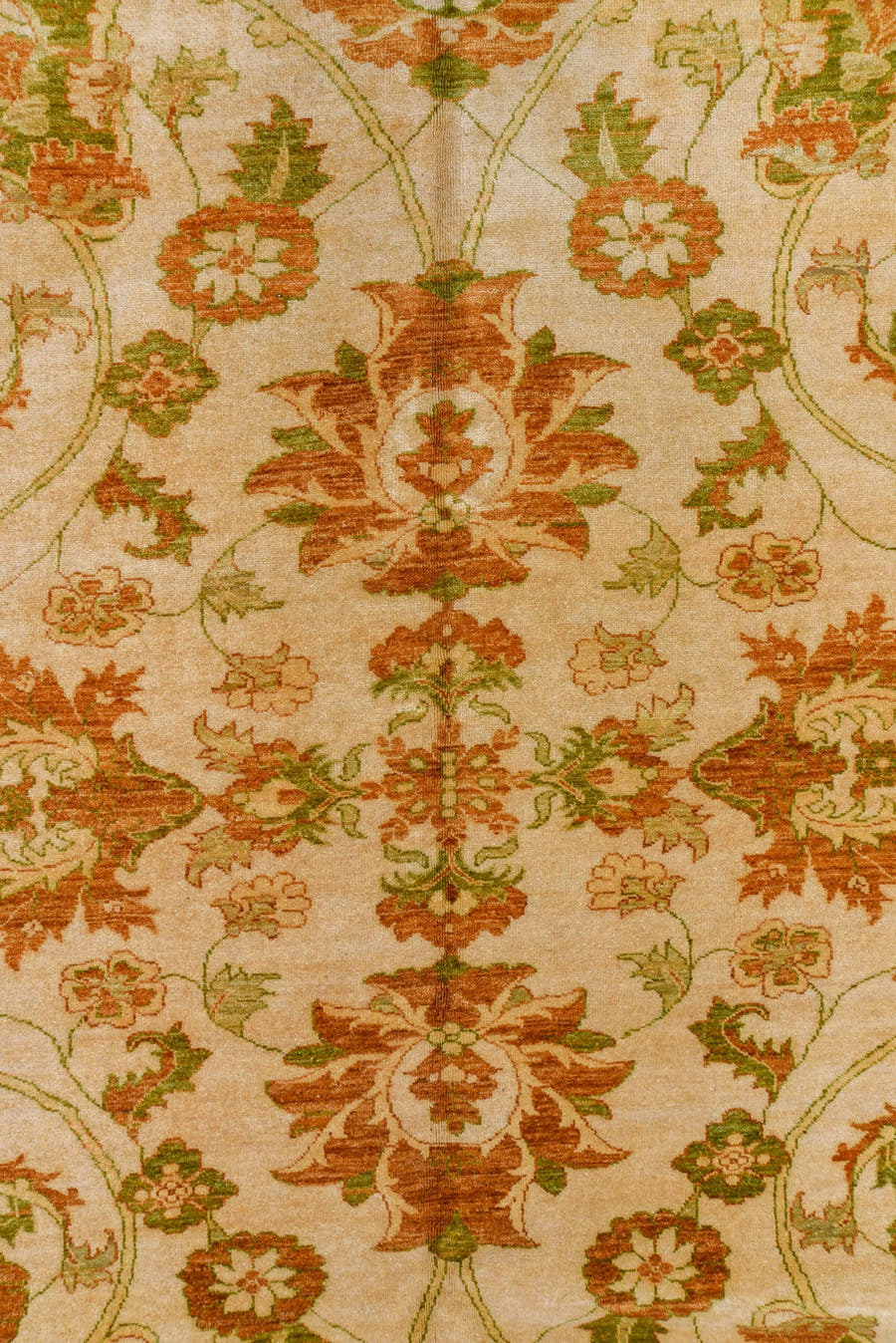 11' x 15' one-of-a-kind handmade vintage Sultanabad oversize rug. Color palette: ivory, terra cotta, sage, camel, taupe