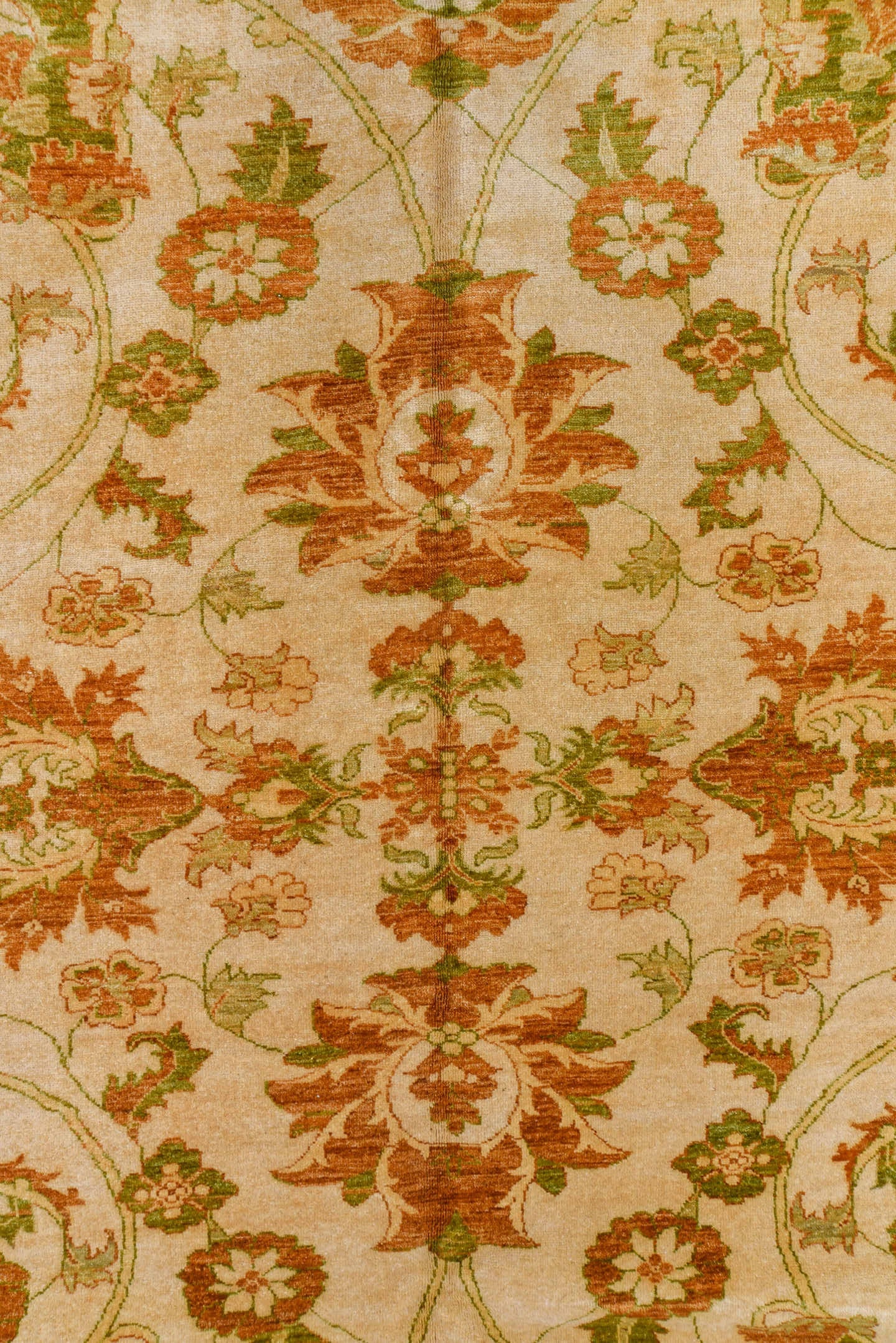 11' x 15' one-of-a-kind handmade vintage Sultanabad oversize rug. Color palette: ivory, terra cotta, sage, camel, taupe