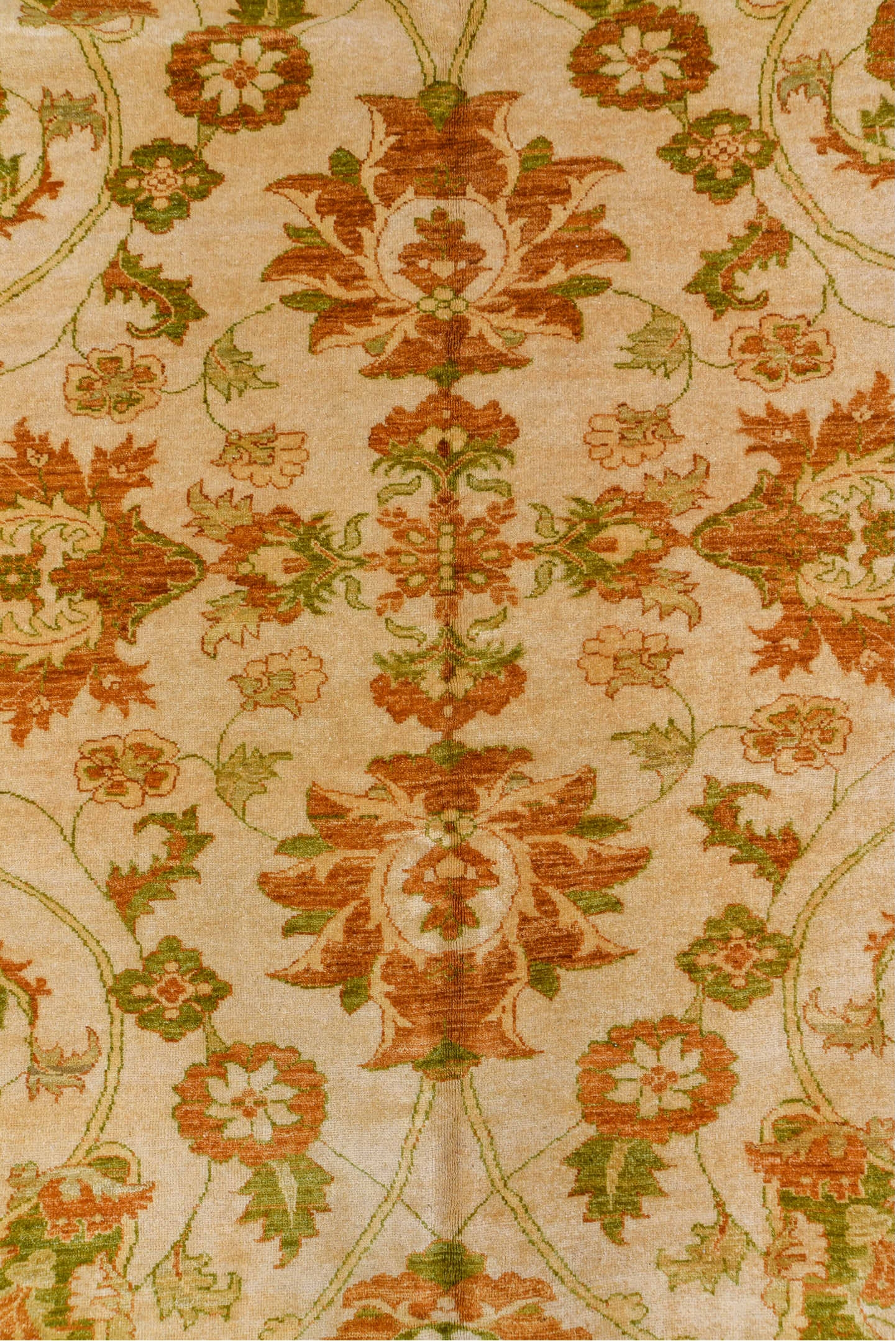 11' x 15' one-of-a-kind handmade vintage Sultanabad oversize rug. Color palette: ivory, terra cotta, sage, camel, taupe