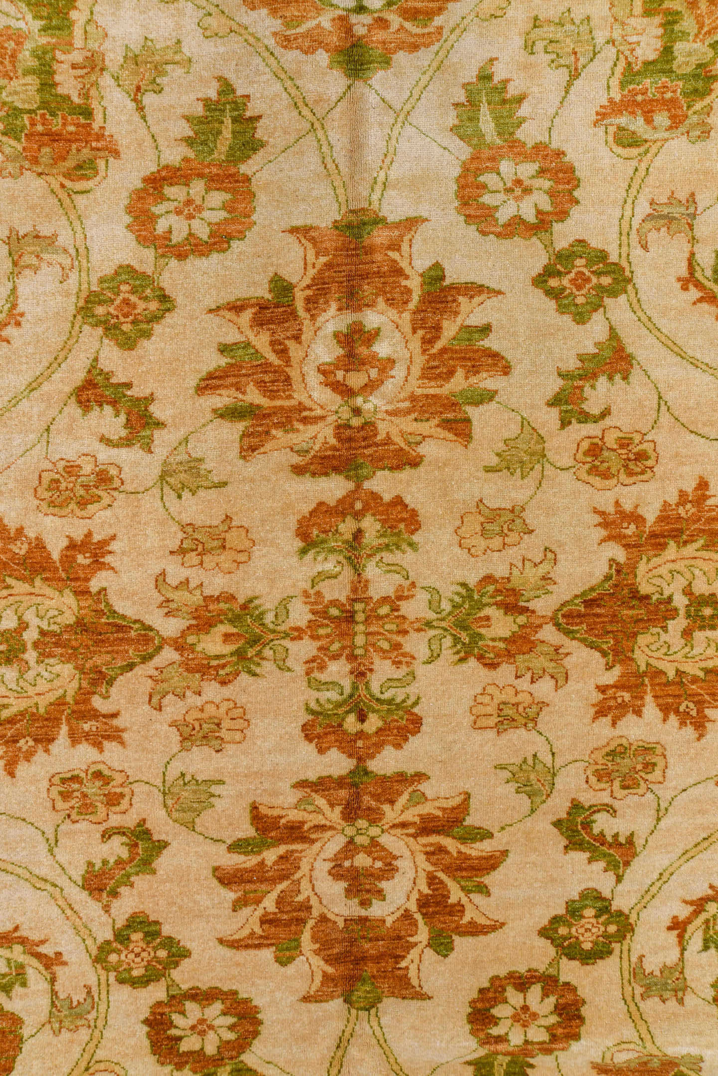 11' x 15' one-of-a-kind handmade vintage Sultanabad oversize rug. Color palette: ivory, terra cotta, sage, camel, taupe