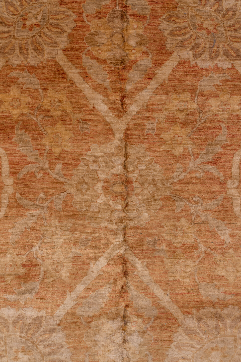 12' x 17' one-of-a-kind handmade vintage Pakistan oversize rug. Color palette: terra cotta, camel, taupe, ivory, beige