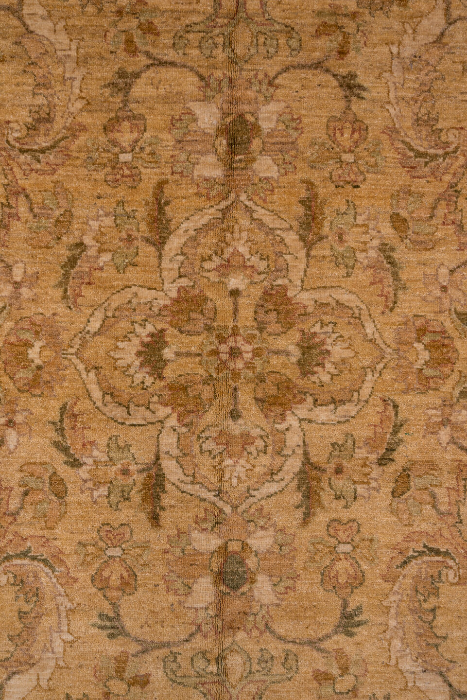 13' x 18' one-of-a-kind handmade vintage Amritzar oversize rug. Color palette: camel, beige, taupe, ivory, tan, sage, brown