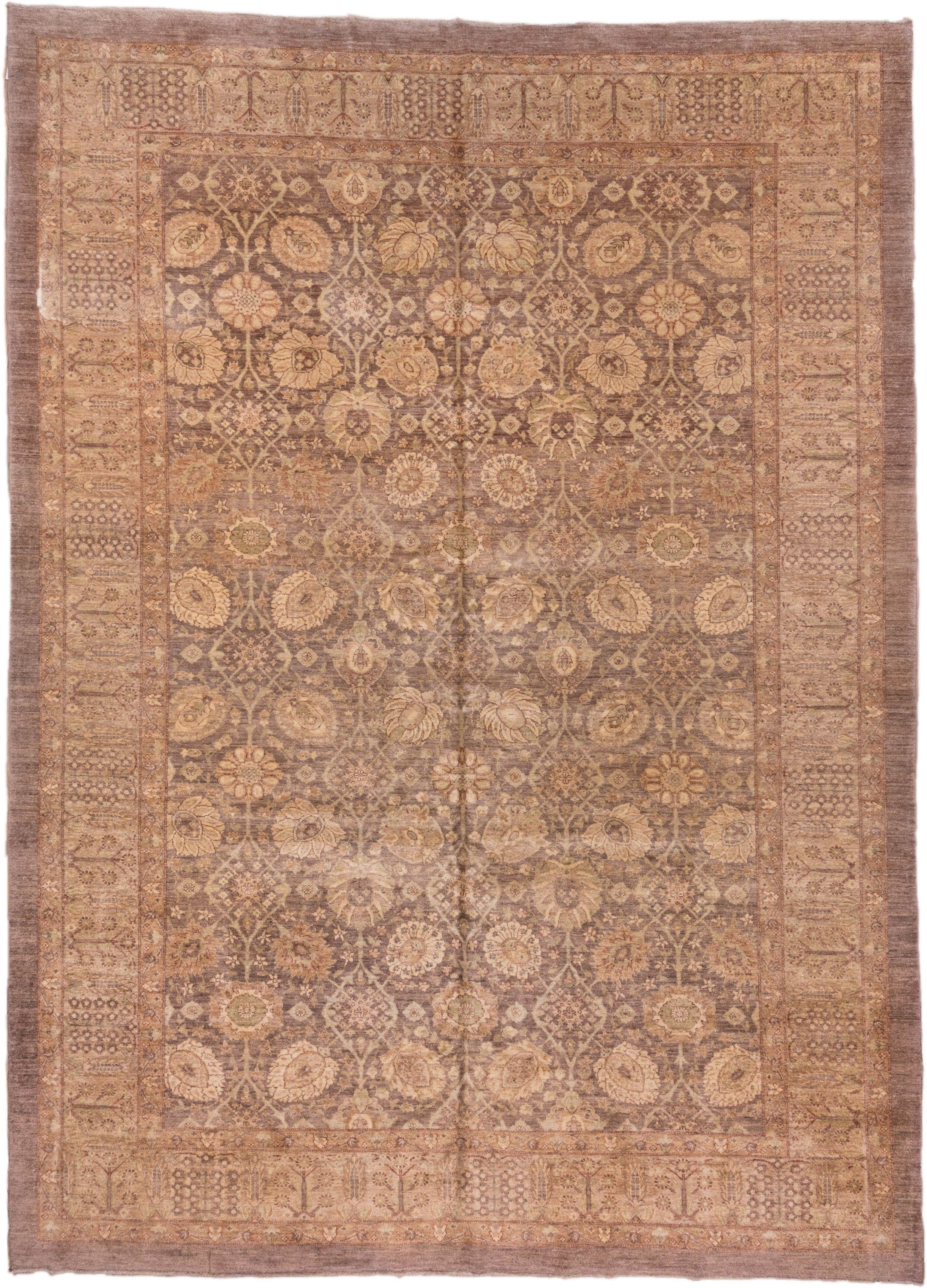 10' x 13' one-of-a-kind handmade vintage Tabriz large size rug. Color palette: taupe, camel, ivory, beige, rose, sage, brown