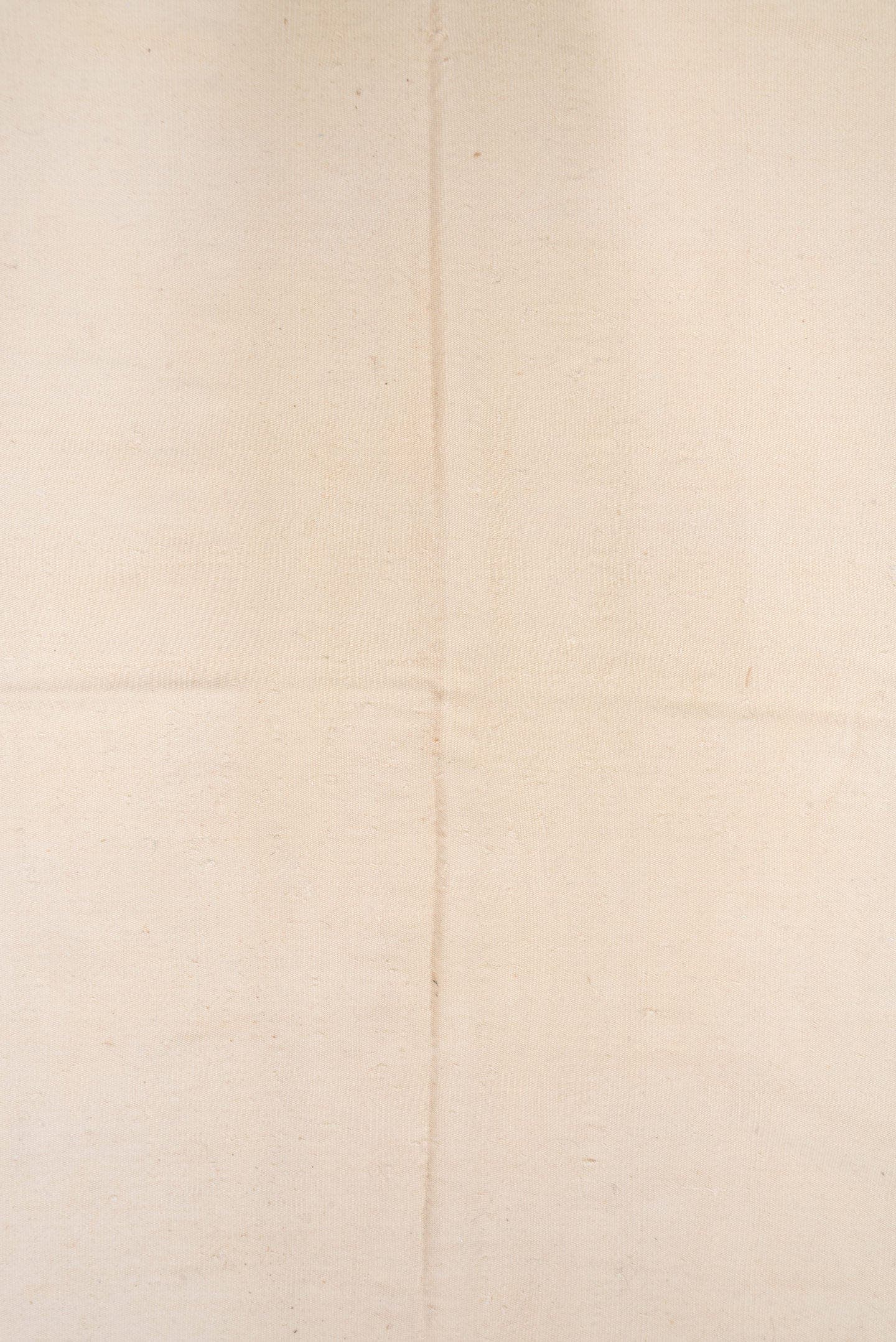 9' x 13' one-of-a-kind handmade vintage Flatweave large size rug. Color palette: ivory, cream, beige