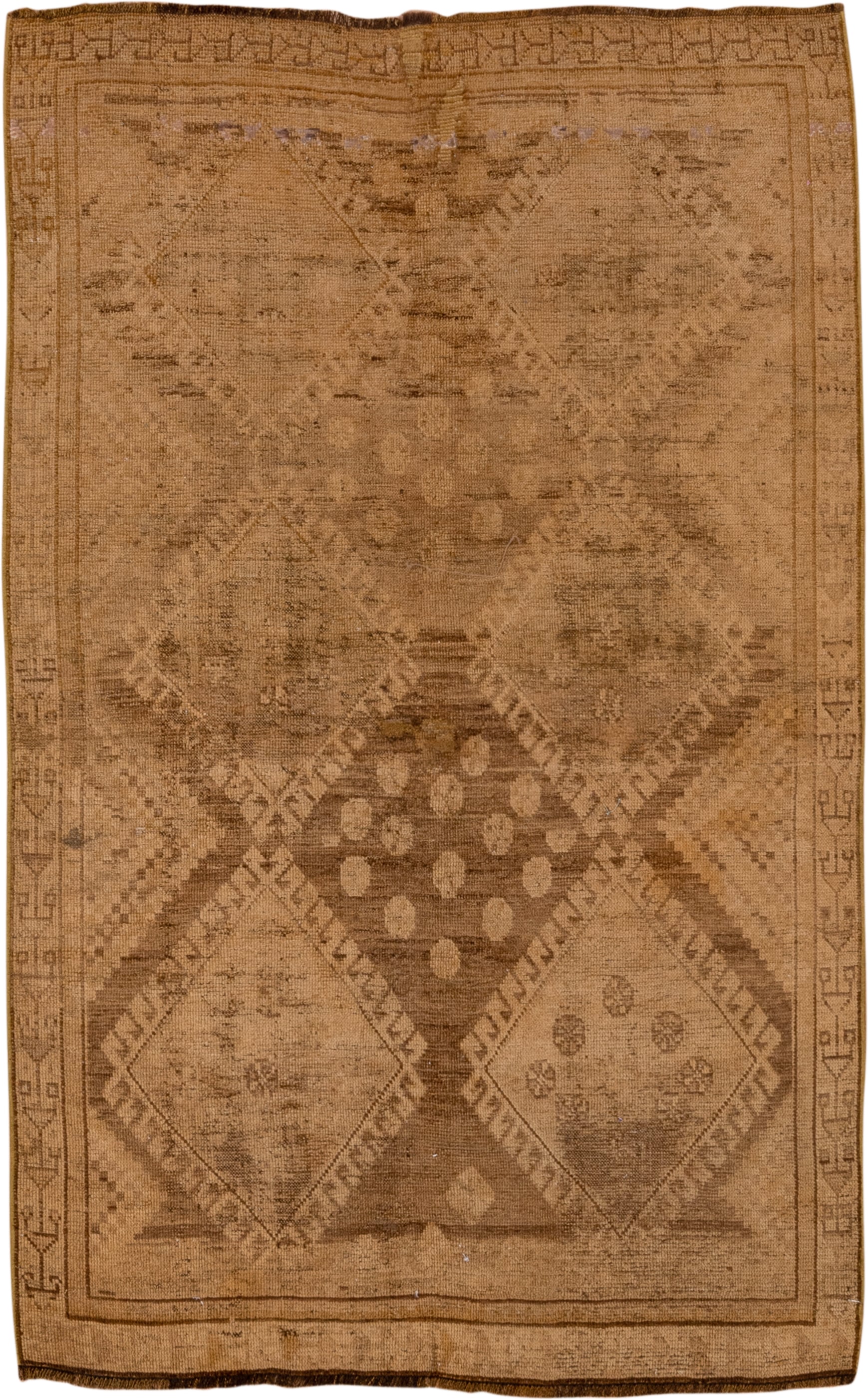 3' x 5' one-of-a-kind handmade antique Shiraz small size rug. Color palette: camel, taupe, brown, tan, beige, ivory, gray