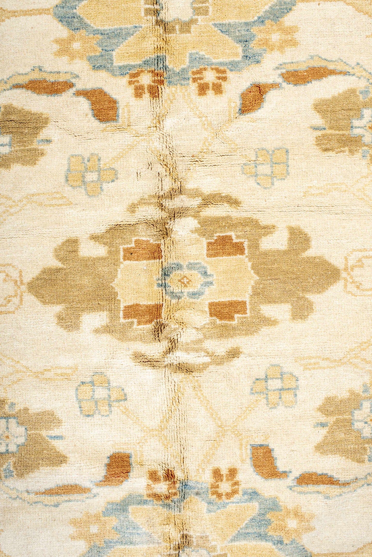 11' x 17' one-of-a-kind handmade vintage Sultanabad oversize rug. Color palette: ivory, sky blue, gold, camel, taupe, rust