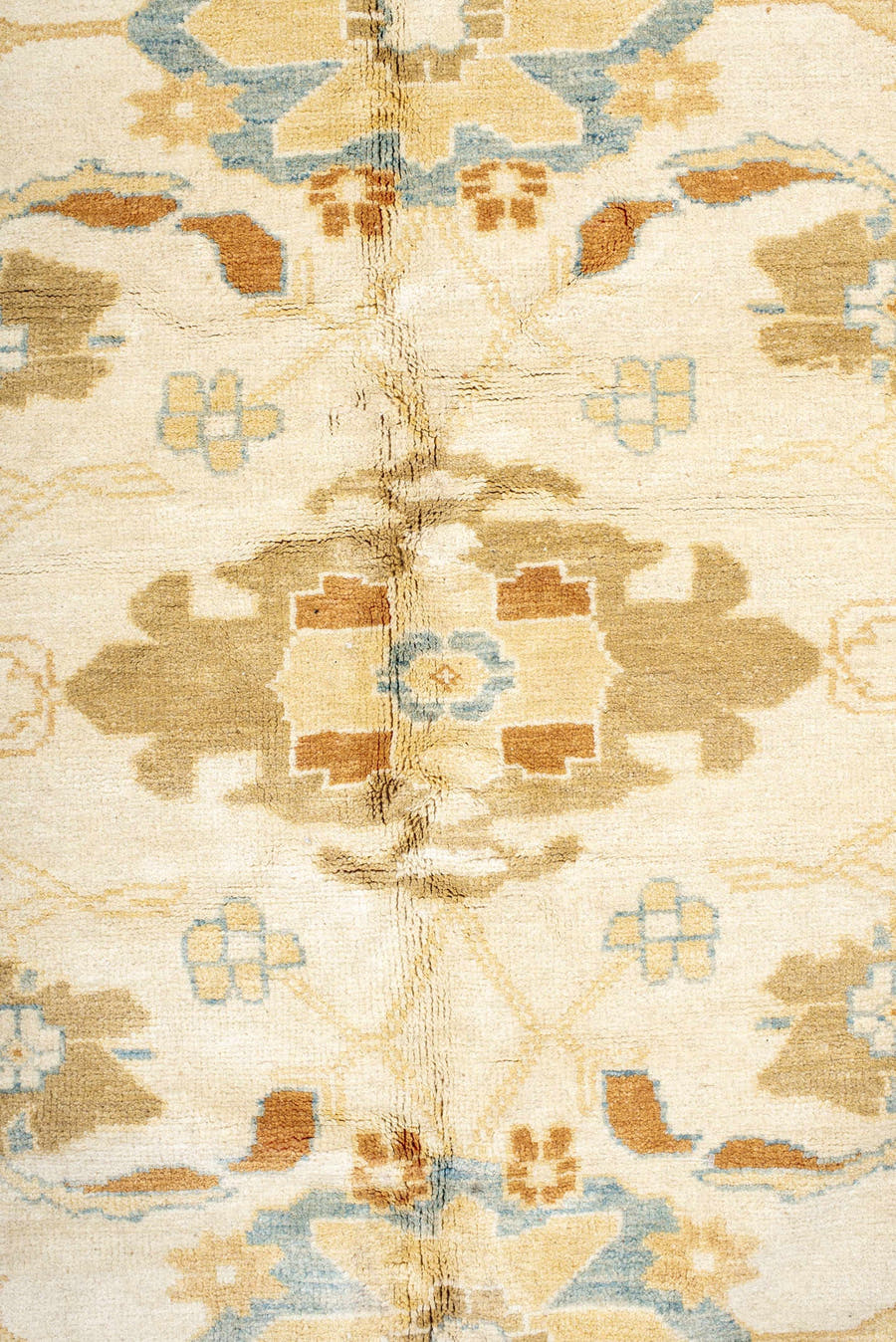 11' x 17' one-of-a-kind handmade vintage Sultanabad oversize rug. Color palette: ivory, sky blue, gold, camel, taupe, rust