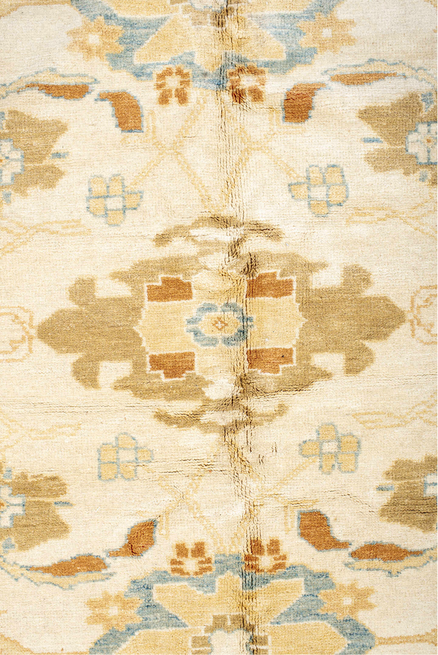 11' x 17' one-of-a-kind handmade vintage Sultanabad oversize rug. Color palette: ivory, sky blue, gold, camel, taupe, rust