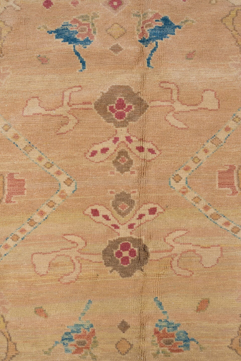 11' x 16' one-of-a-kind handmade vintage Sultanabad oversize rug. Color palette: camel, taupe, beige, ivory, sage