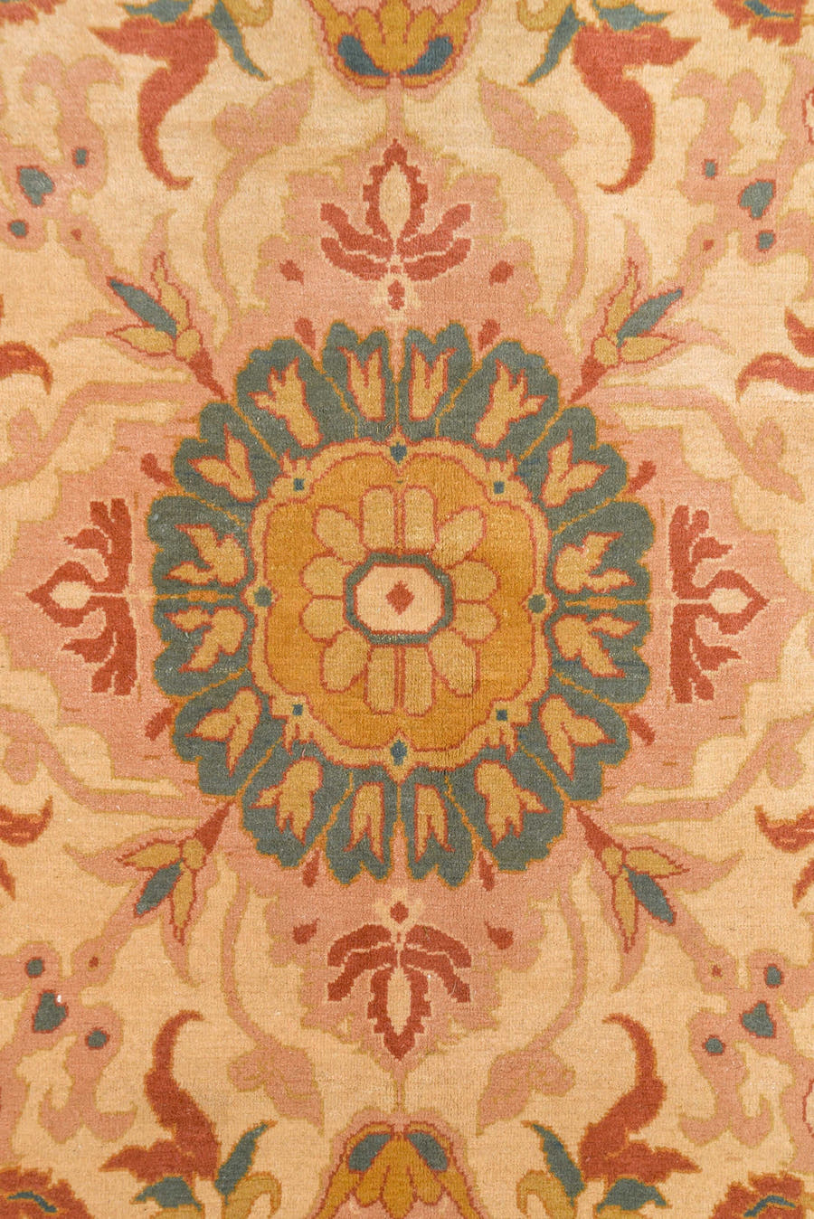 13' x 16' one-of-a-kind handmade vintage Sultanabad oversize rug. Color palette: ivory, beige, terra cotta, sage, gold, teal
