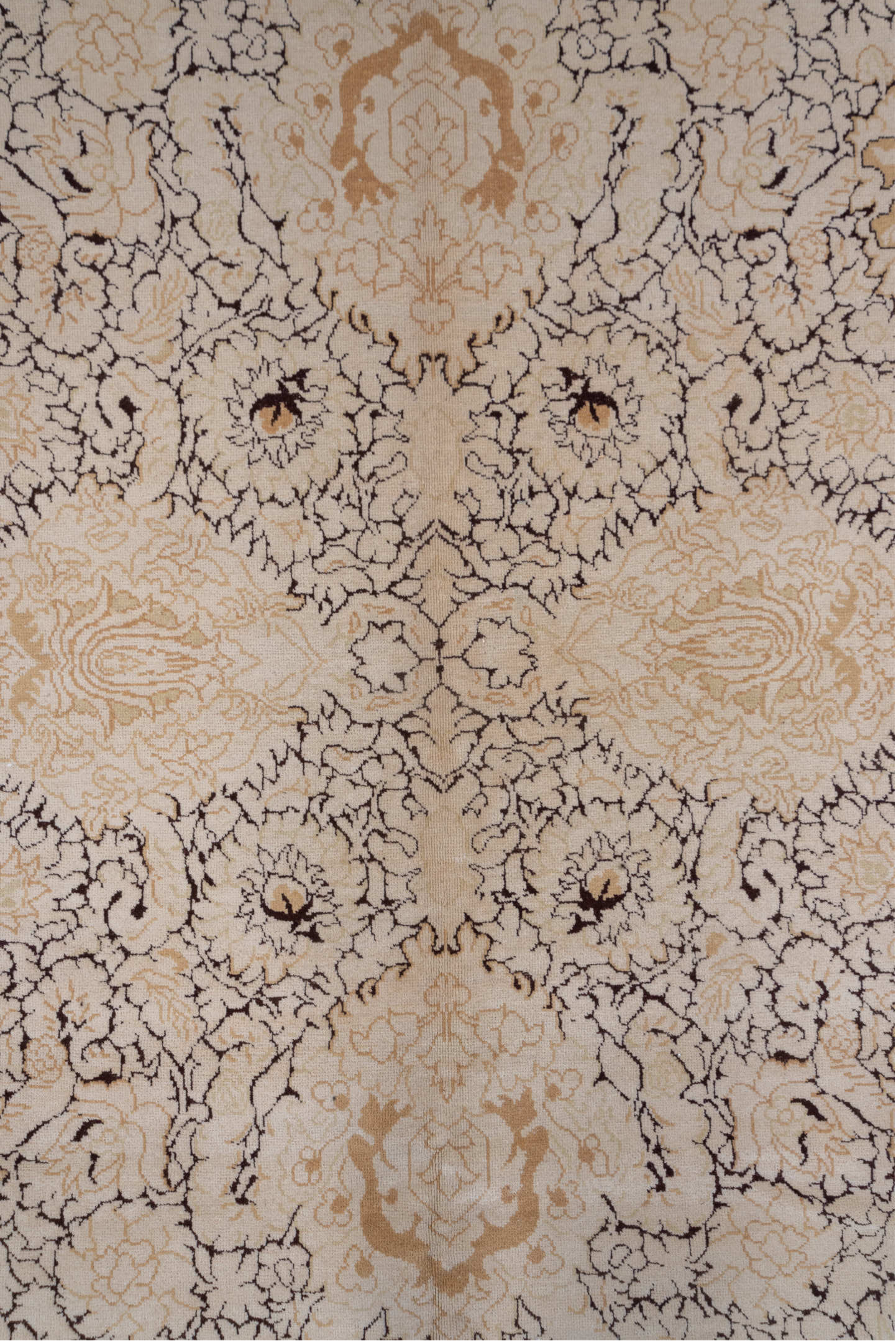 10' x 13' one-of-a-kind handmade vintage Agra large size rug. Color palette: ivory, beige, taupe, brown, camel, gray
