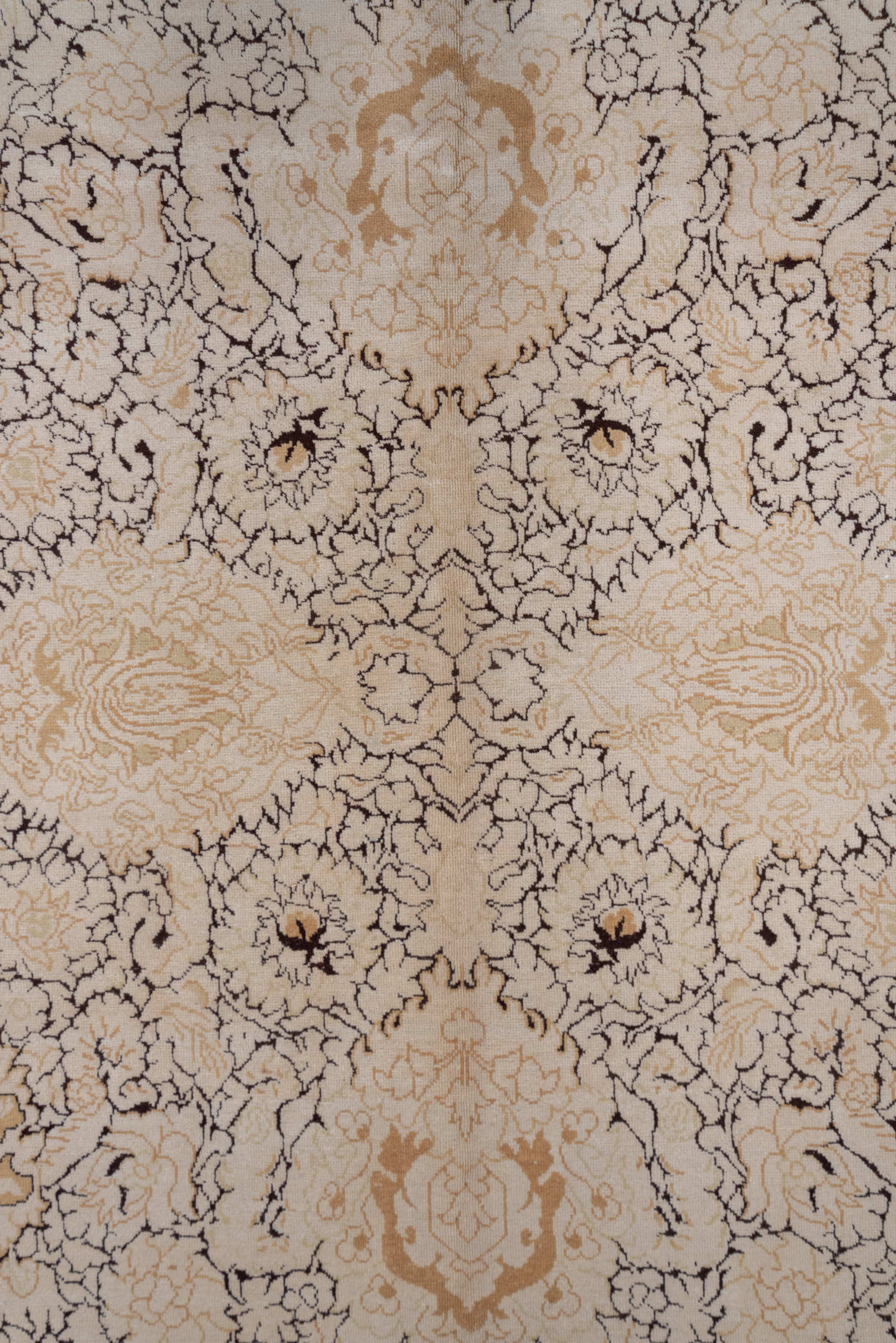 10' x 13' one-of-a-kind handmade vintage Agra large size rug. Color palette: ivory, beige, taupe, brown, camel, gray