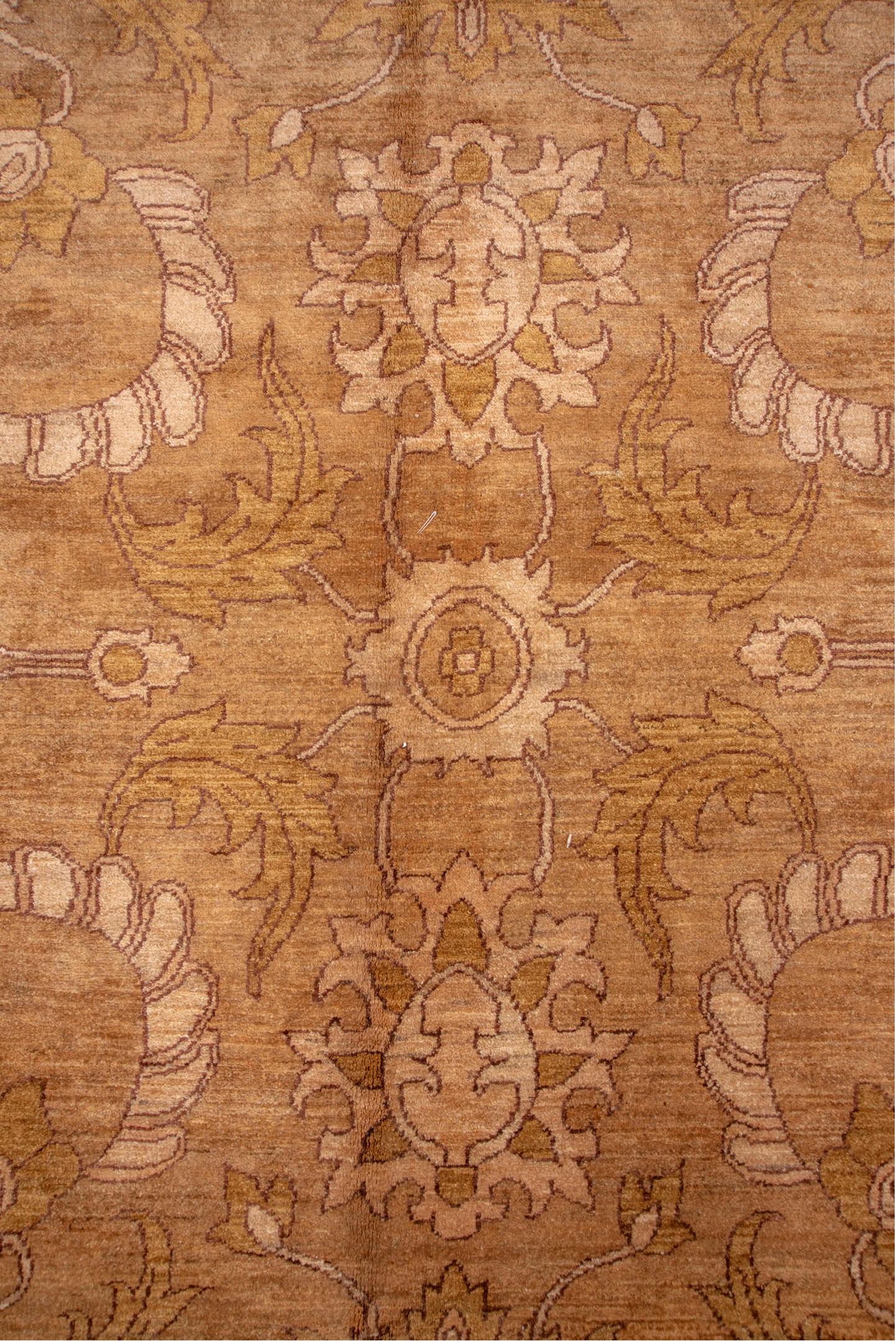10' x 13' one-of-a-kind handmade vintage Amritzar large size rug. Color palette: camel, taupe, ivory, tan, beige, ochre