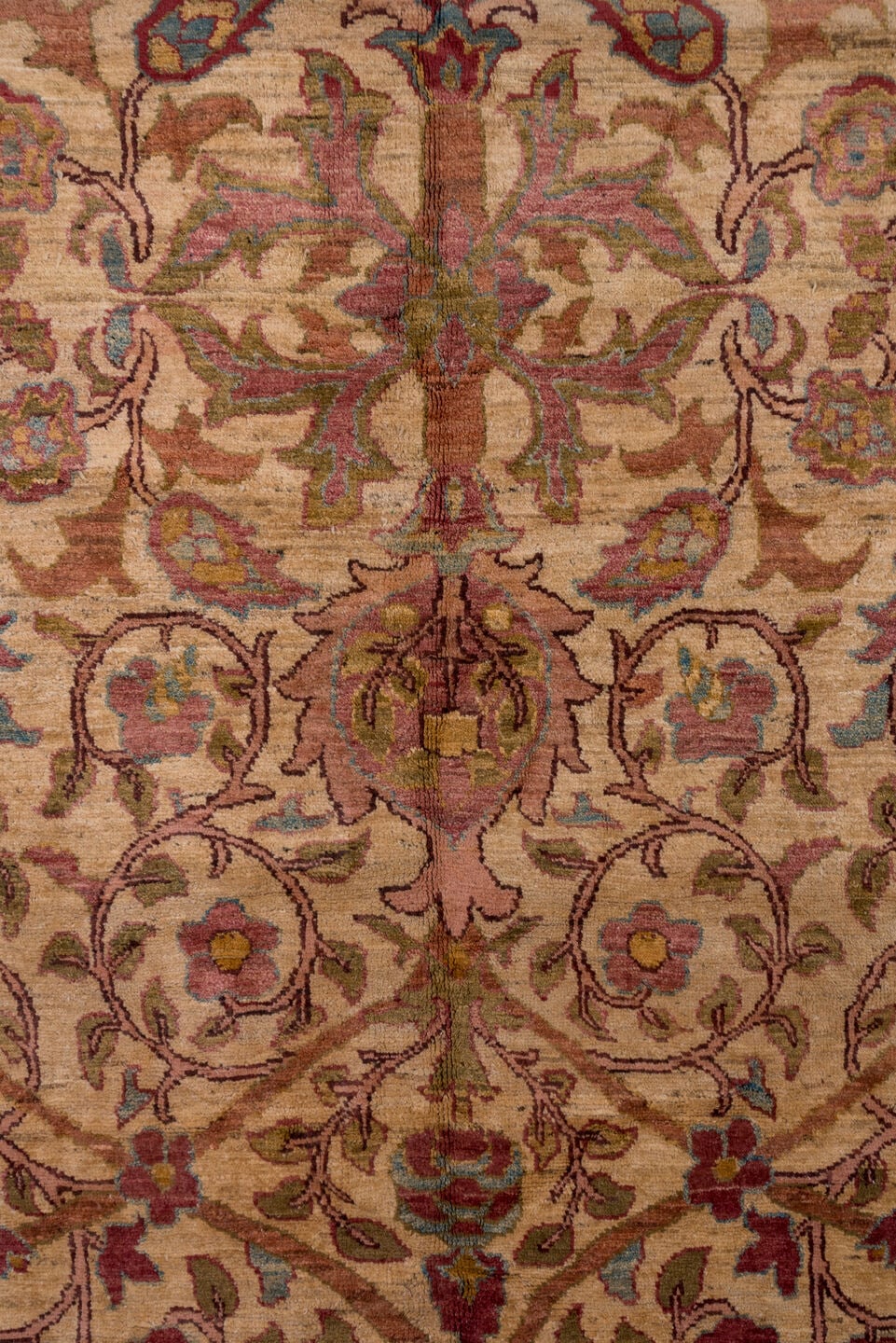 11' x 14' one-of-a-kind handmade vintage Sultanabad oversize rug. Color palette: blush, ivory, rose, olive, sage, burgundy